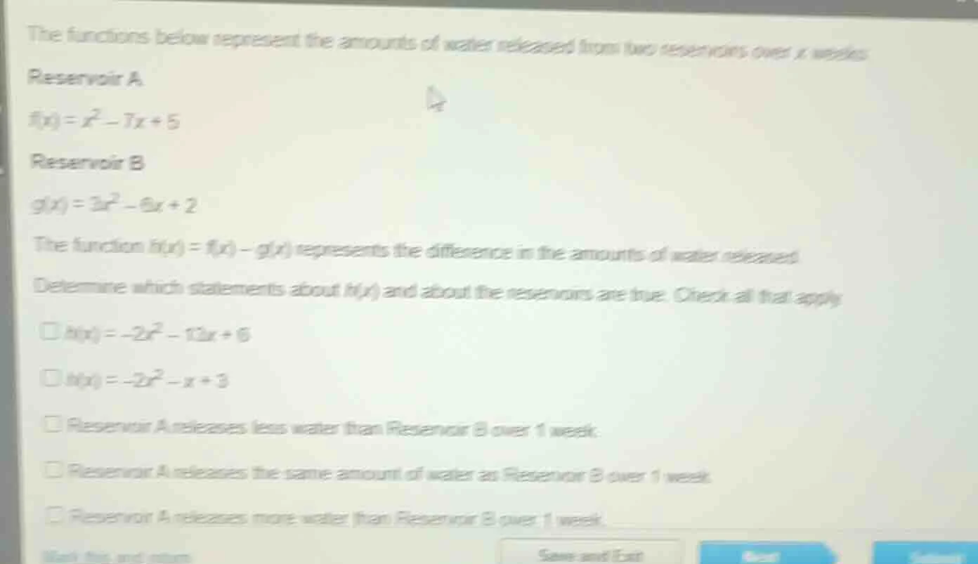 the functions below represent the amounts of water released from two re…
