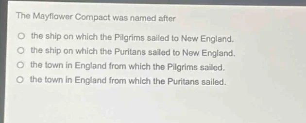 the mayflower compact was named after the ship on which the pilgrims sa…
