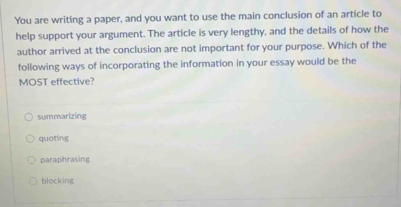 you are writing a paper, and you want to use the main conclusion of an …