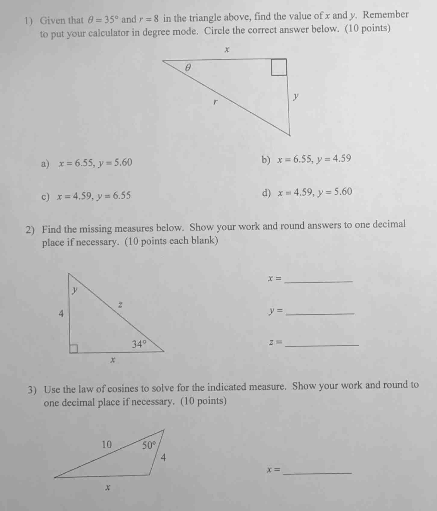 1) given that $\\theta = 35^\\circ$ and $r = 8$ in the triangle above, …
