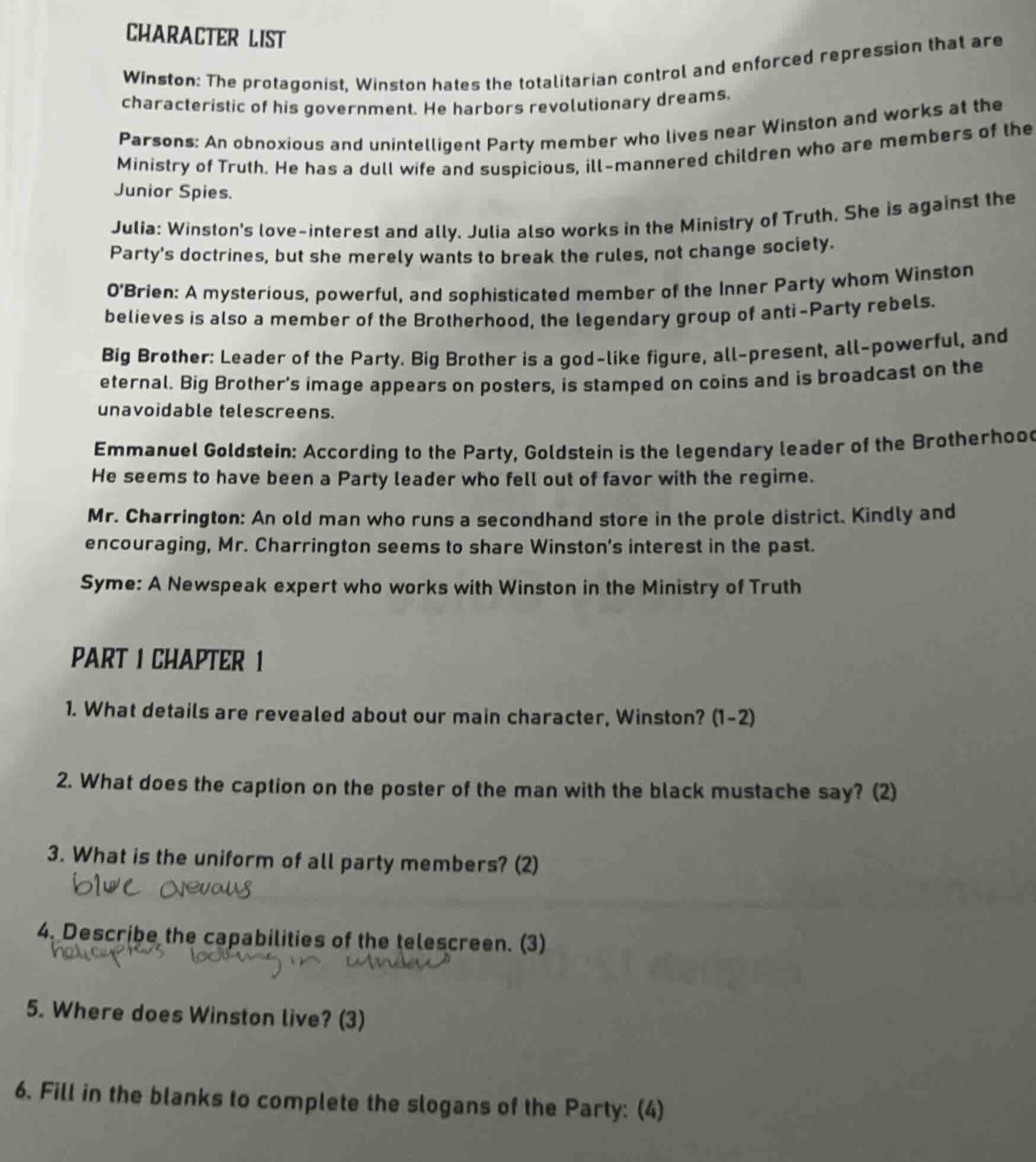 character list winston: the protagonist, winston hates the totalitarian…