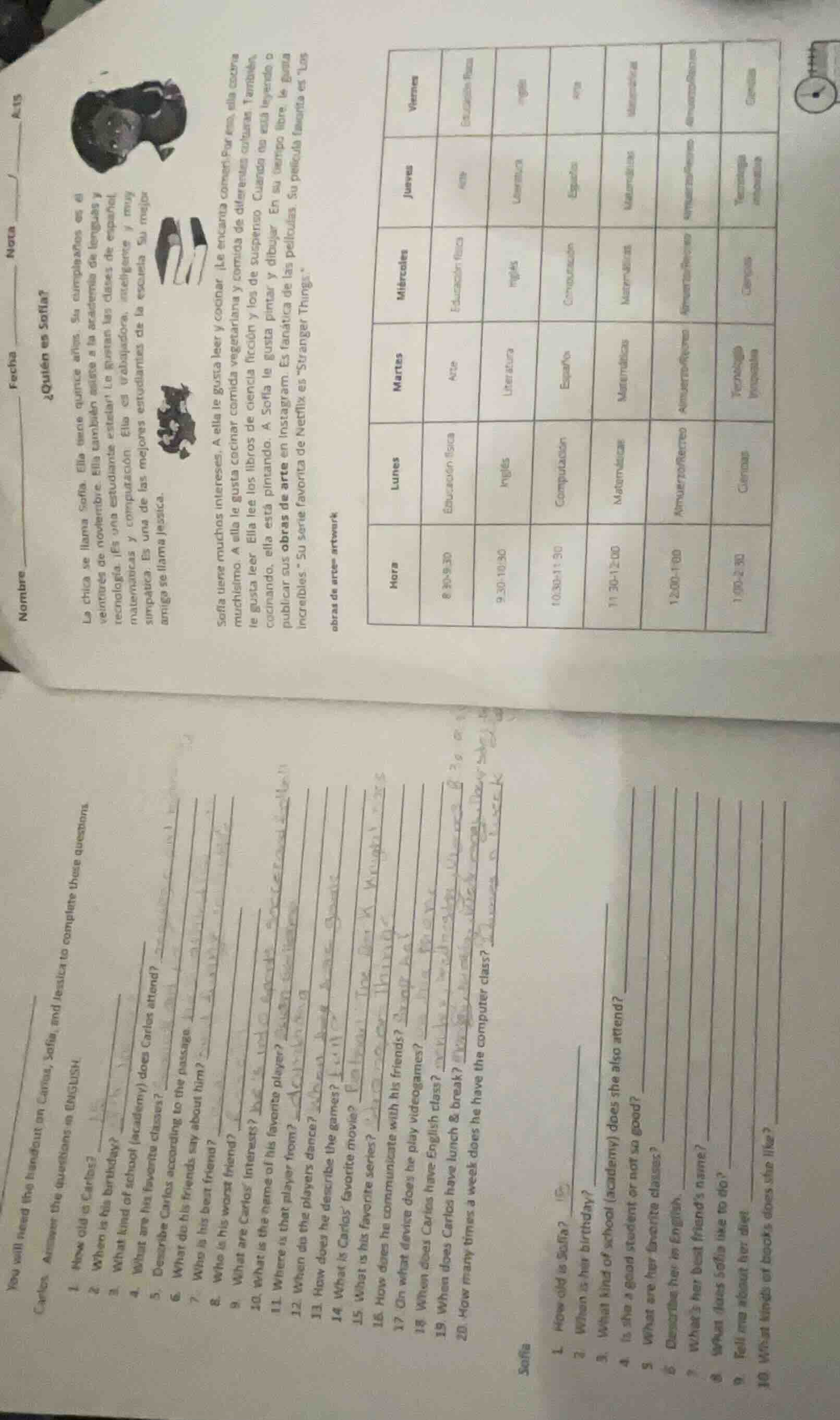 you will need the handout on carlos, sofia, and leslica to complete the…