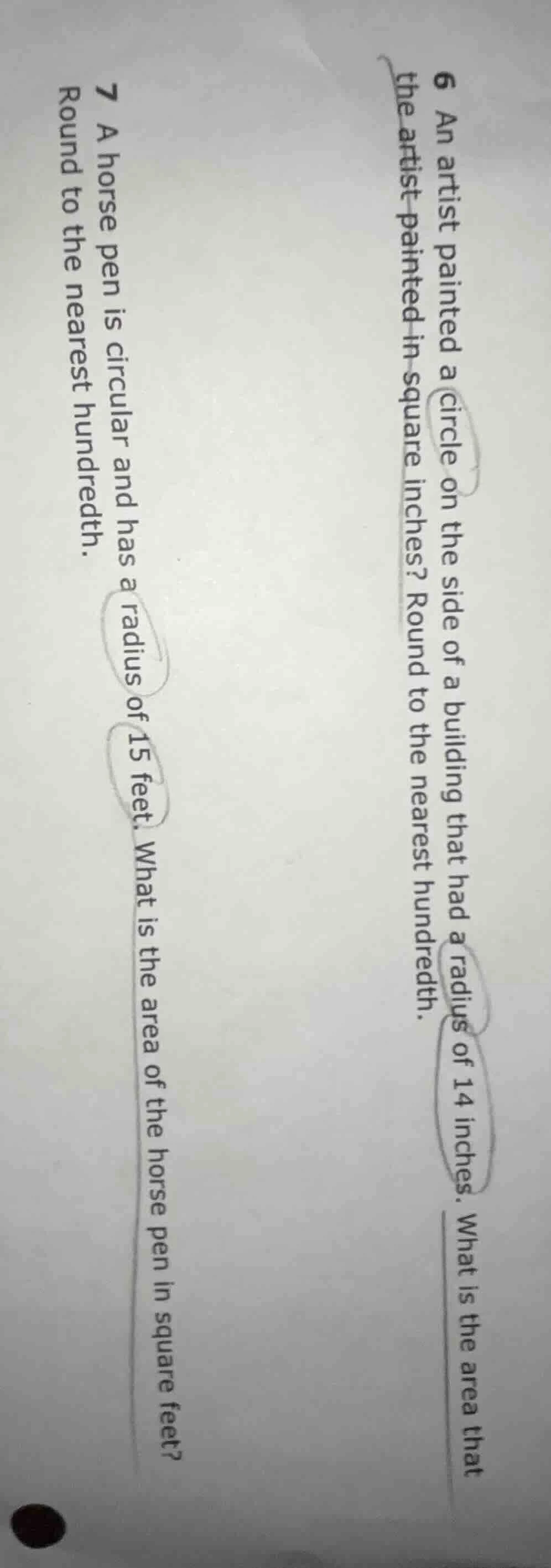 6 an artist painted a circle on the side of a building that had a radiu…