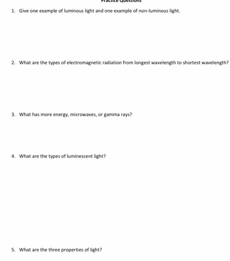 1. give one example of luminous light and one example of non - luminous…