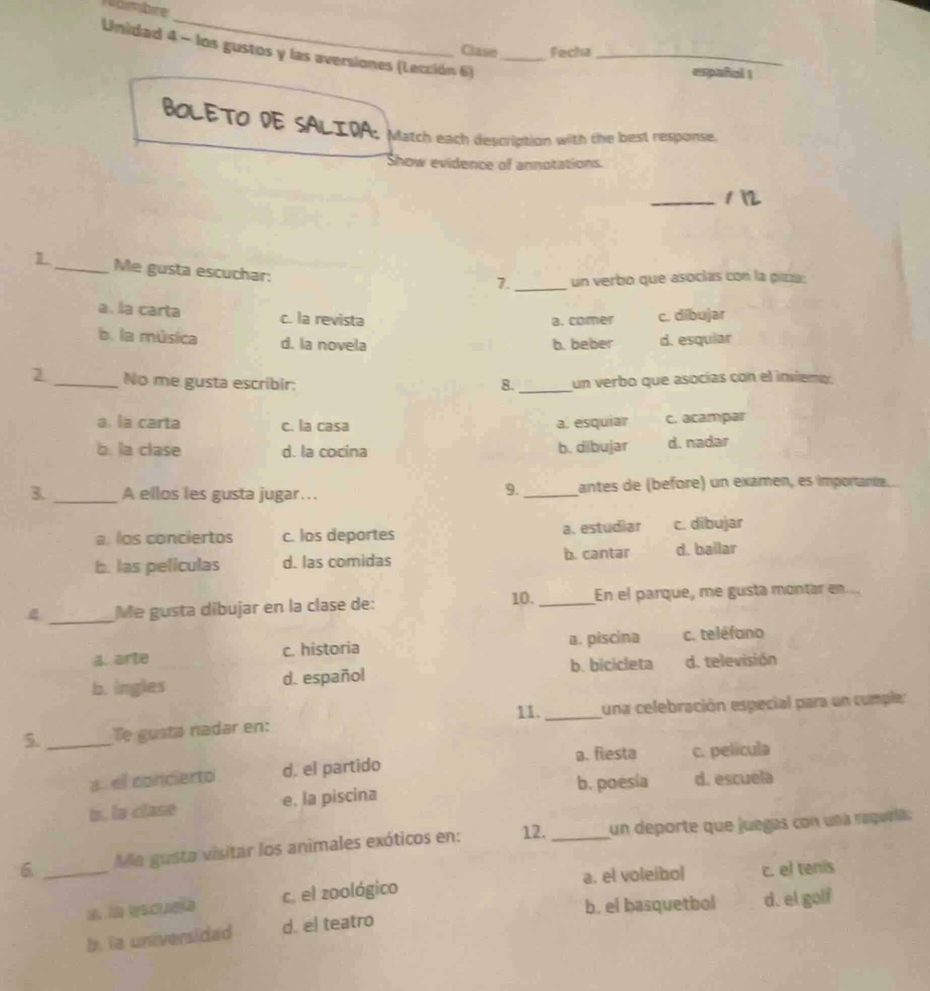 nombre ______ clase ______ fecha ______ español 1 unidad 4 – los gustos…