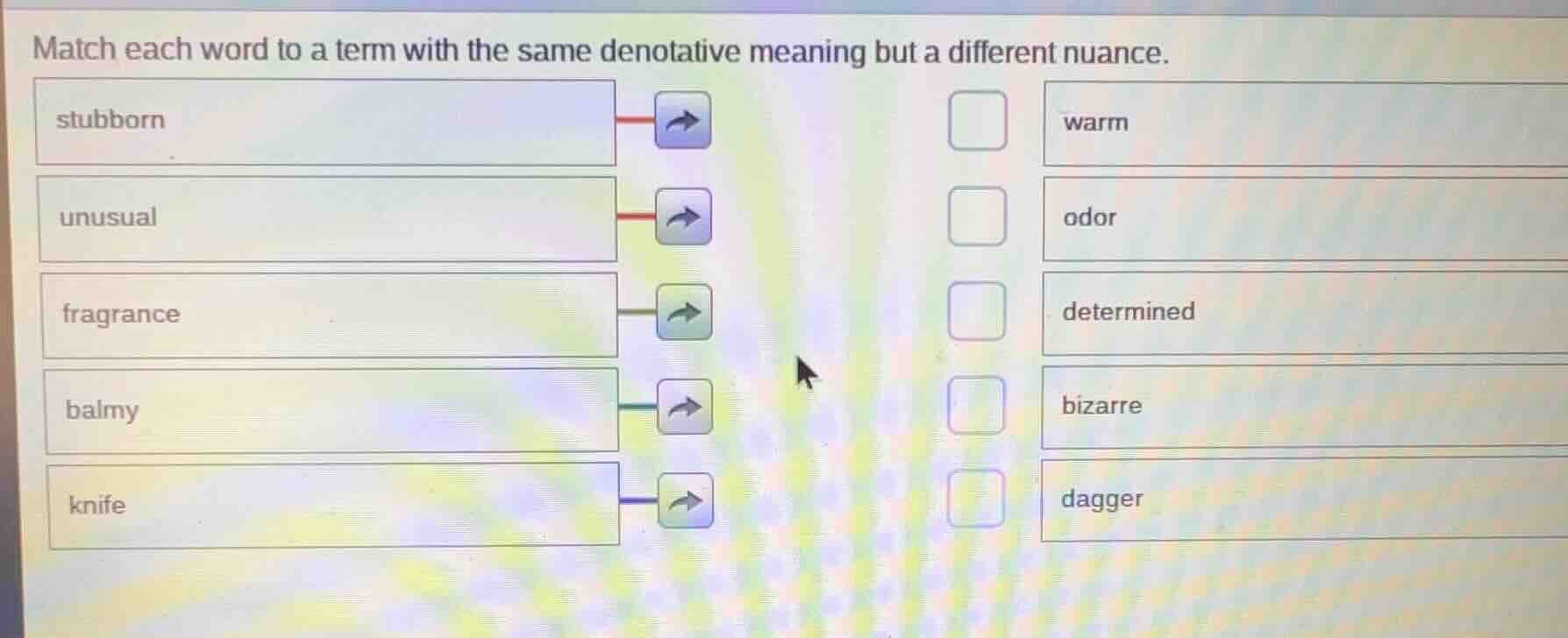 match each word to a term with the same denotative meaning but a differ…