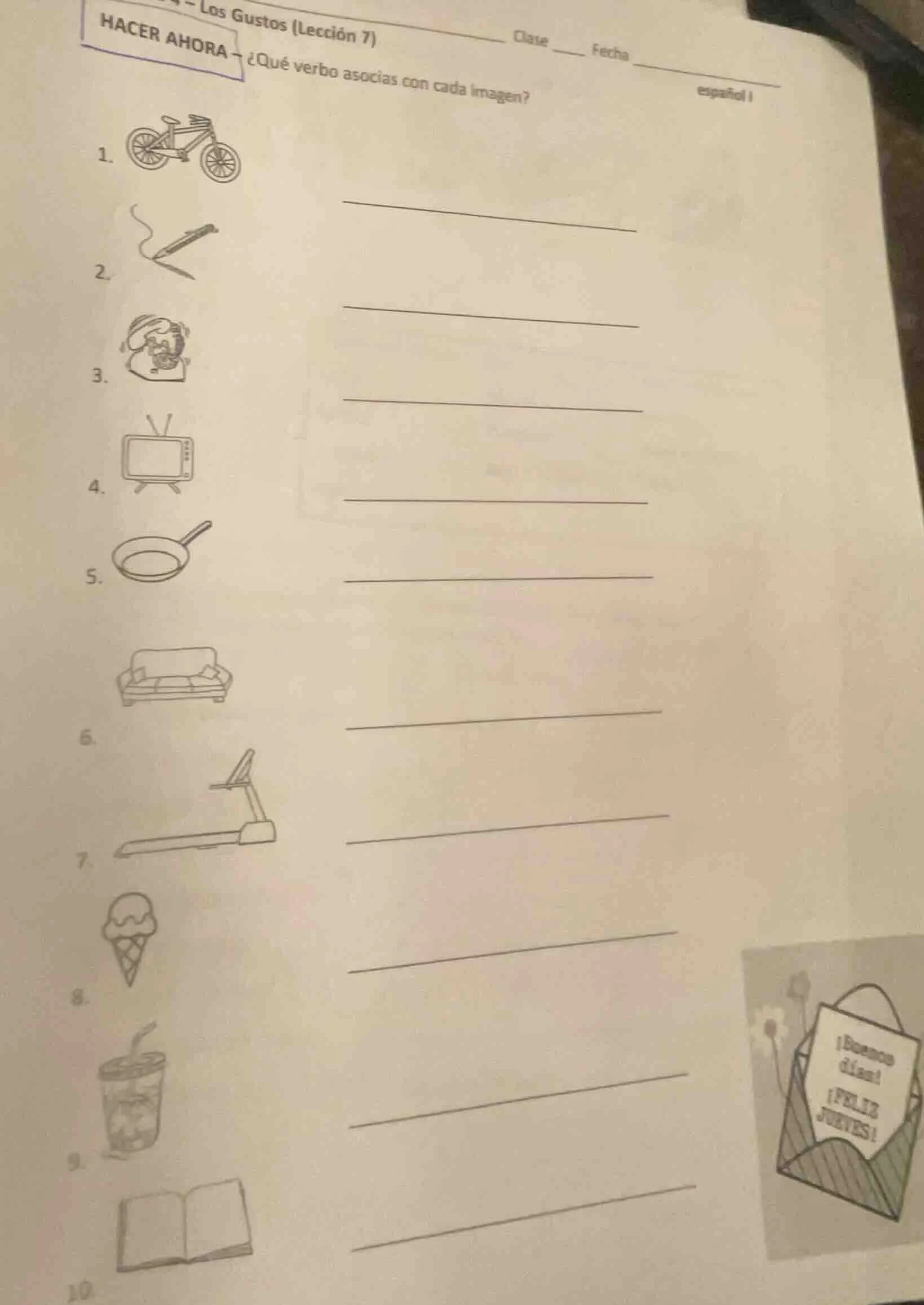 los gustos (lección 7) hacer ahora - ¿qué verbo asocias con cada imagen…