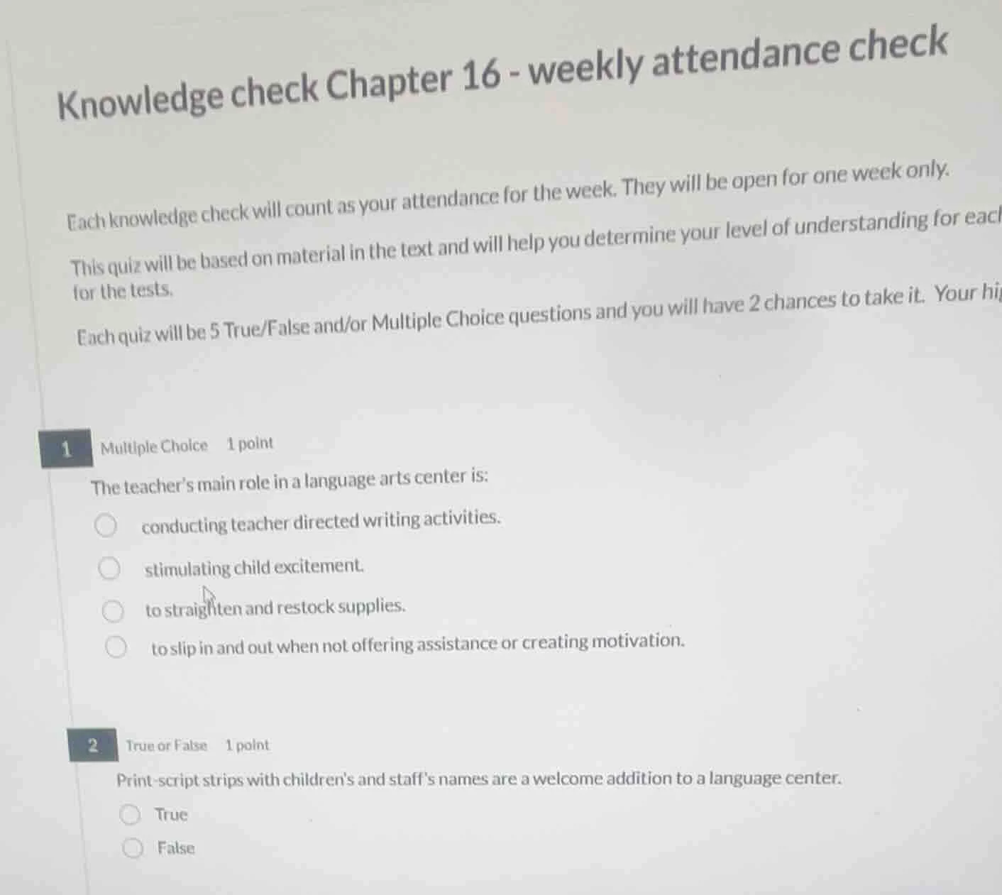 knowledge check chapter 16 - weekly attendance check each knowledge che…