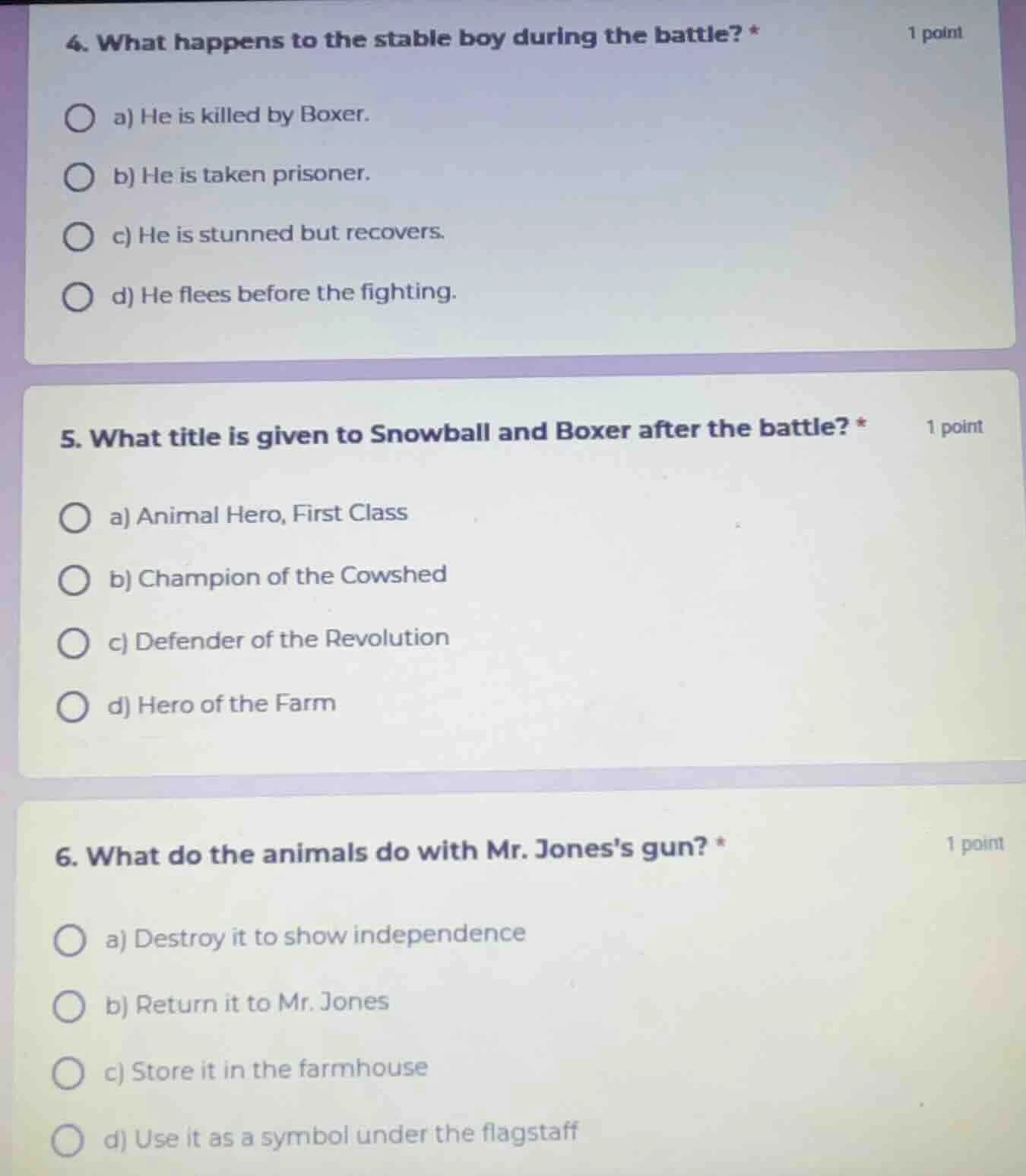 4. what happens to the stable boy during the battle? * a) he is killed …