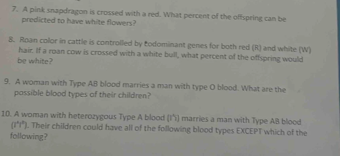 7. a pink snapdragon is crossed with a red. what percent of the offspri…