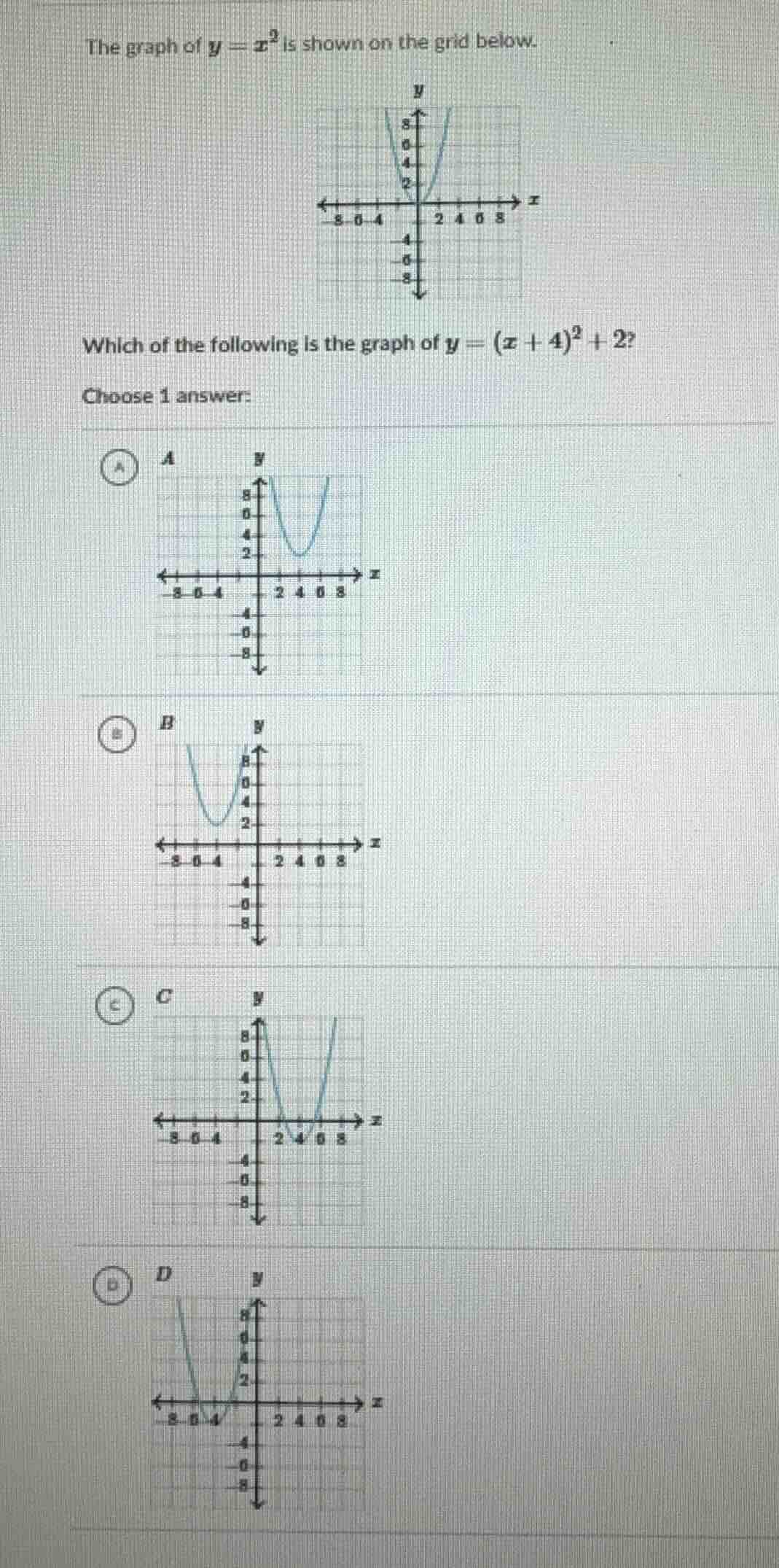 the graph of $y = x^2$ is shown on the grid below. graph of $y = x^2$ w…