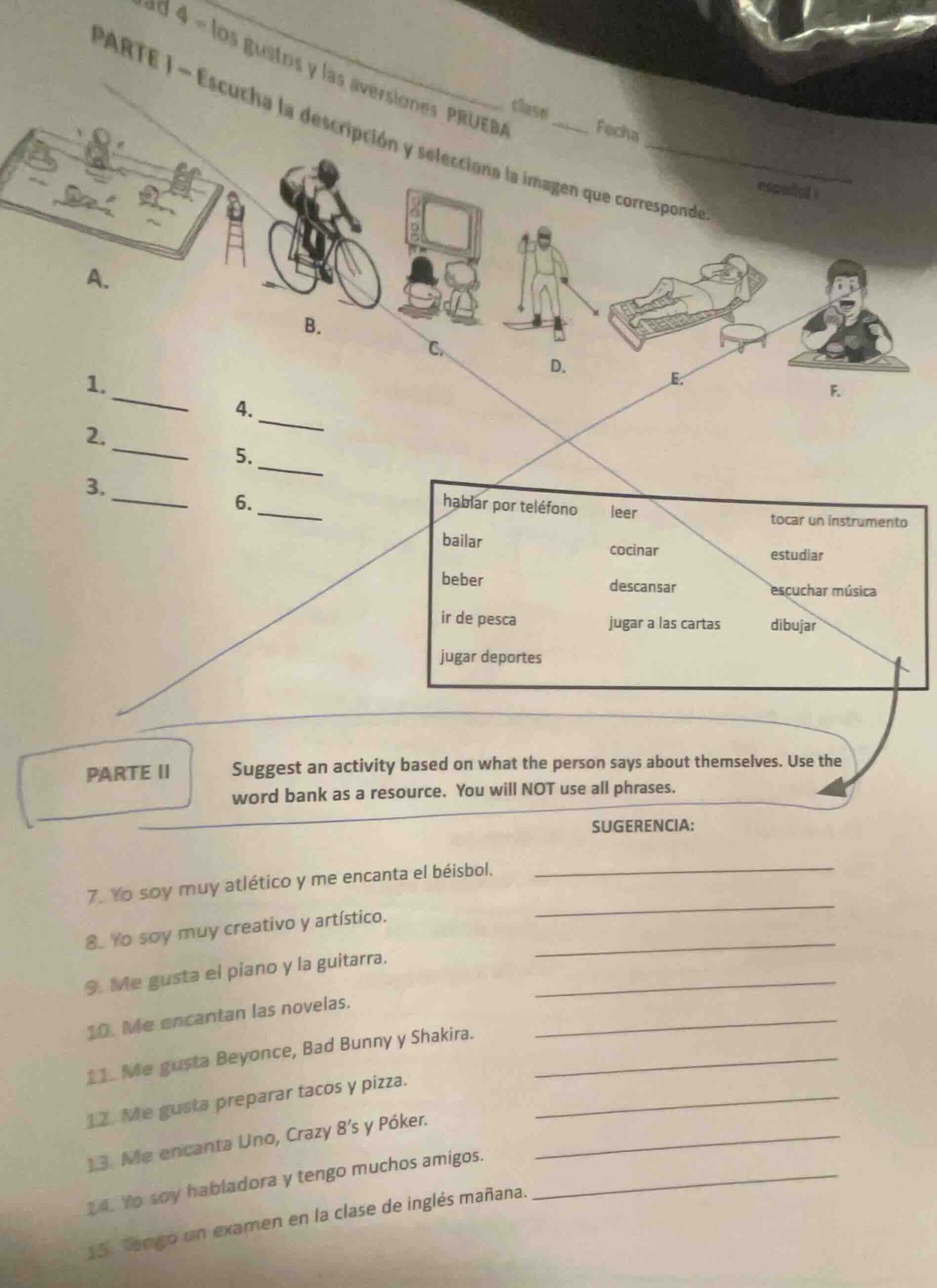 parte i - escucha la descripción y seleccione la imagen que corresponde…