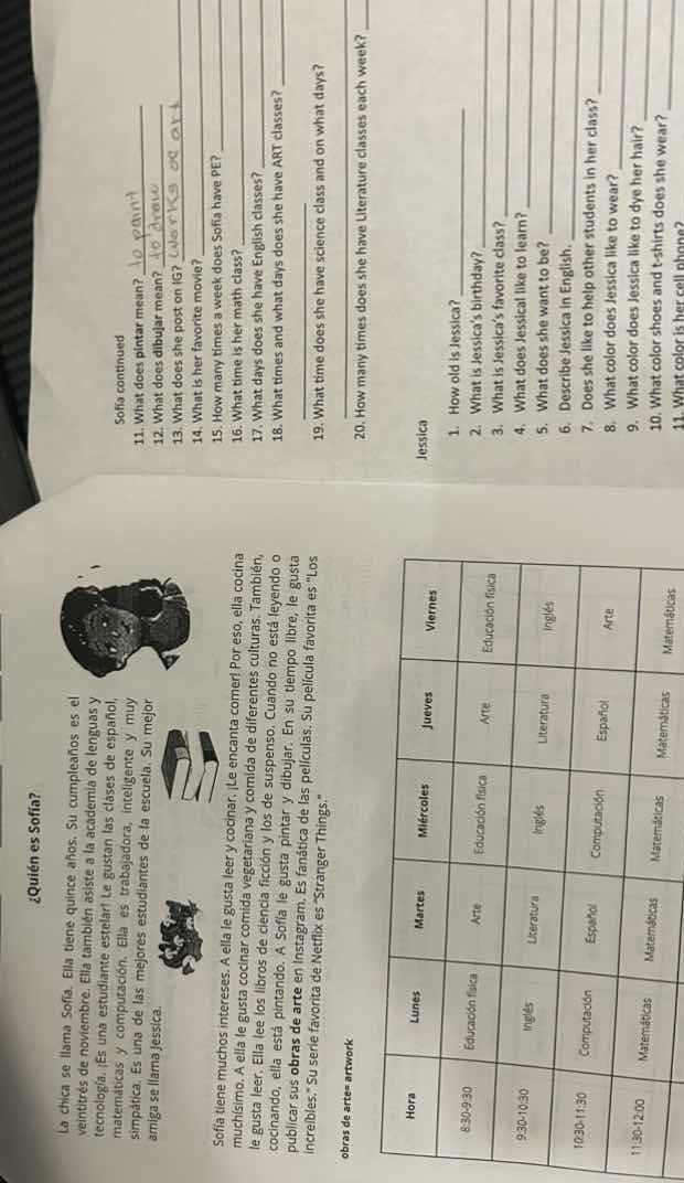 ¿quién es sofía? la chica se llama sofía. ella tiene quince años. su cu…