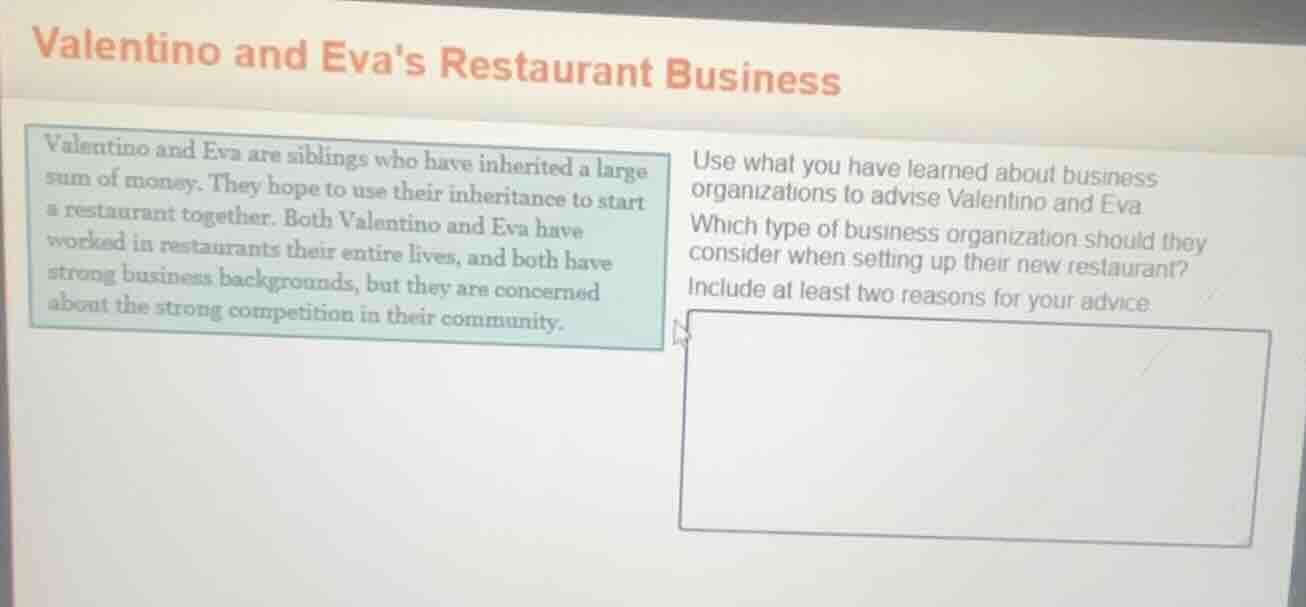 valentino and evas restaurant business valentino and eva are siblings w…