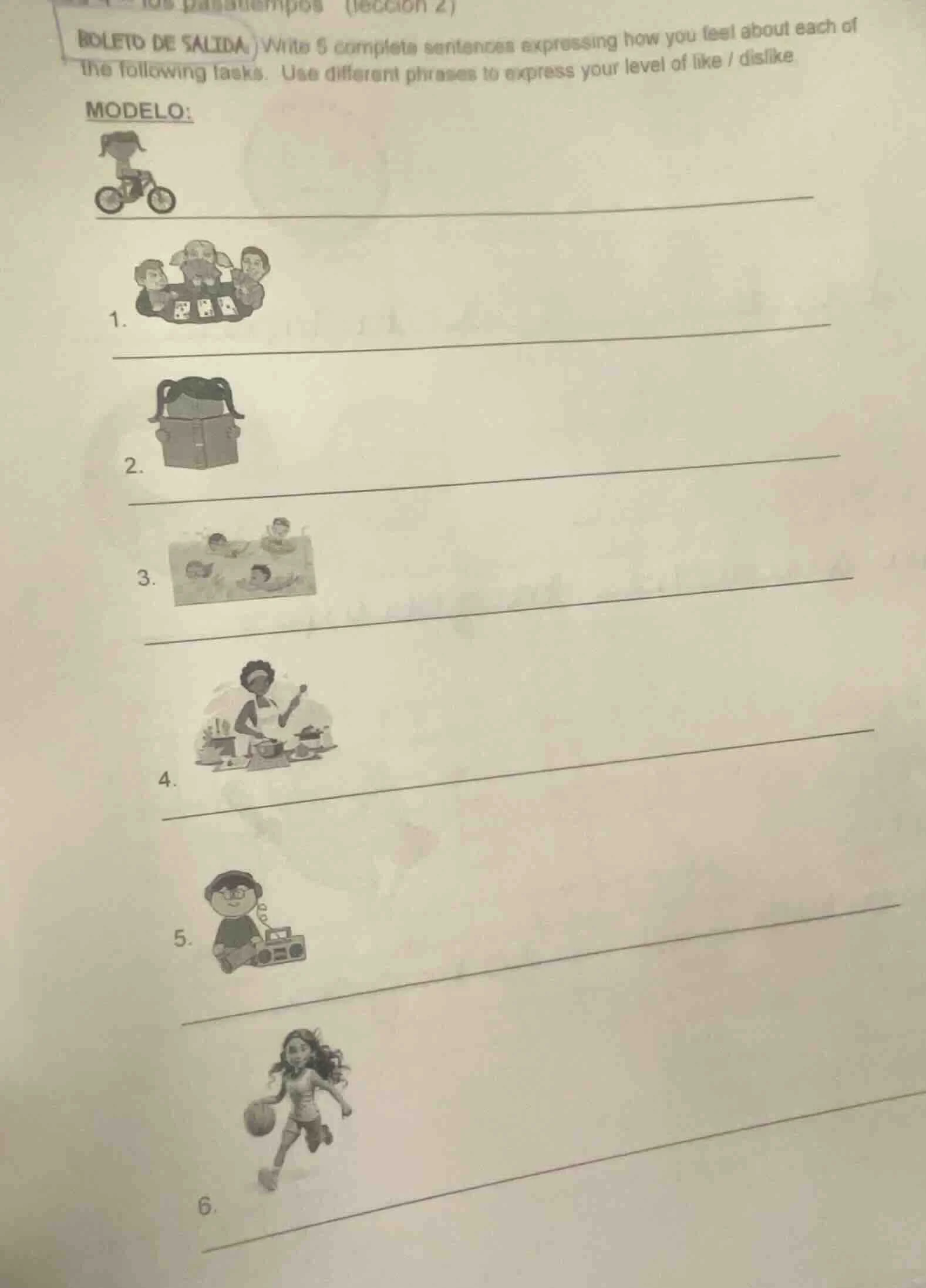 boleto de salida write 5 complete sentences expressing how you feel abo…