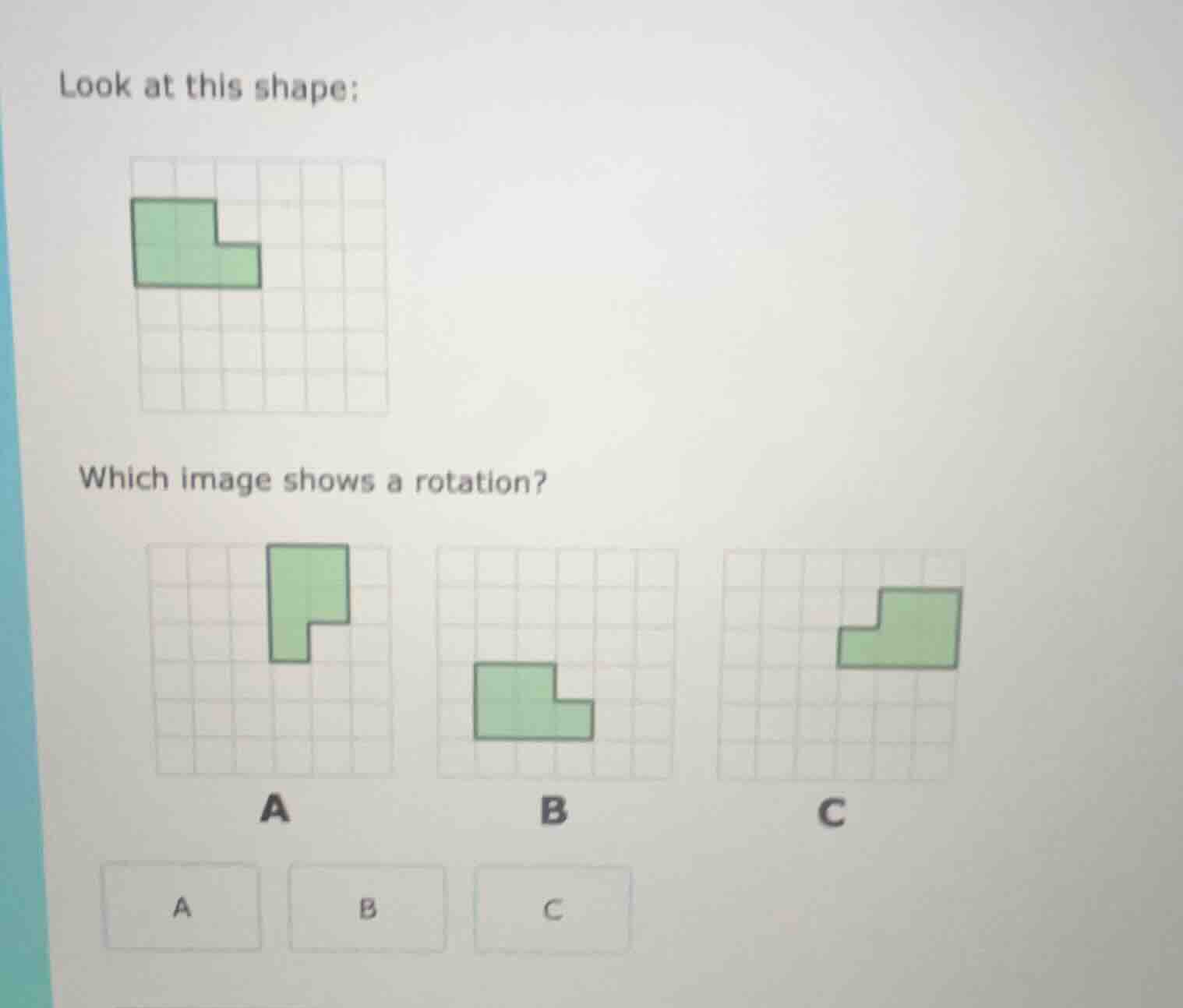 look at this shape: image of a green l - shaped figure on a grid which …