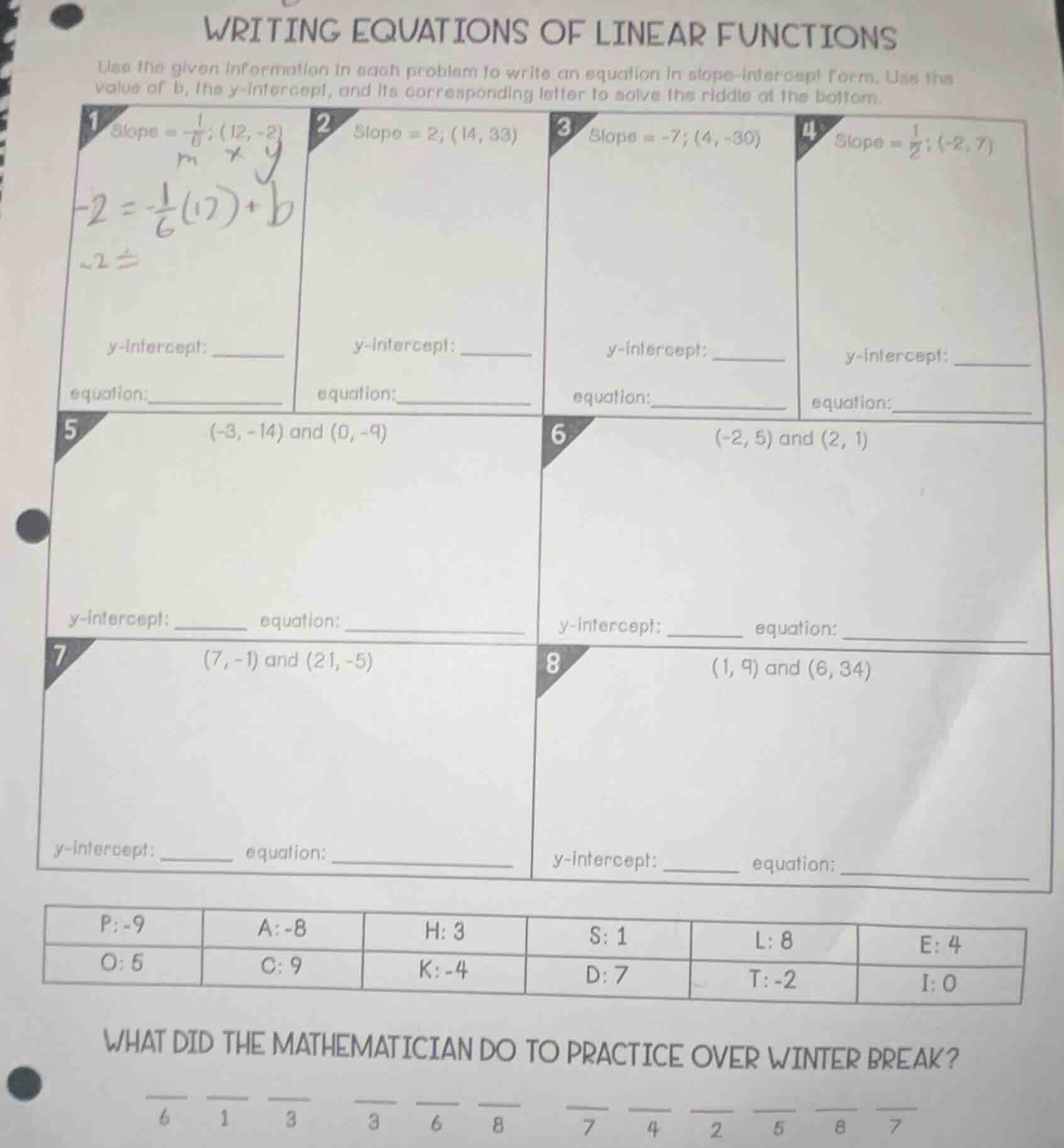 writing equations of linear functions use the given information in each…