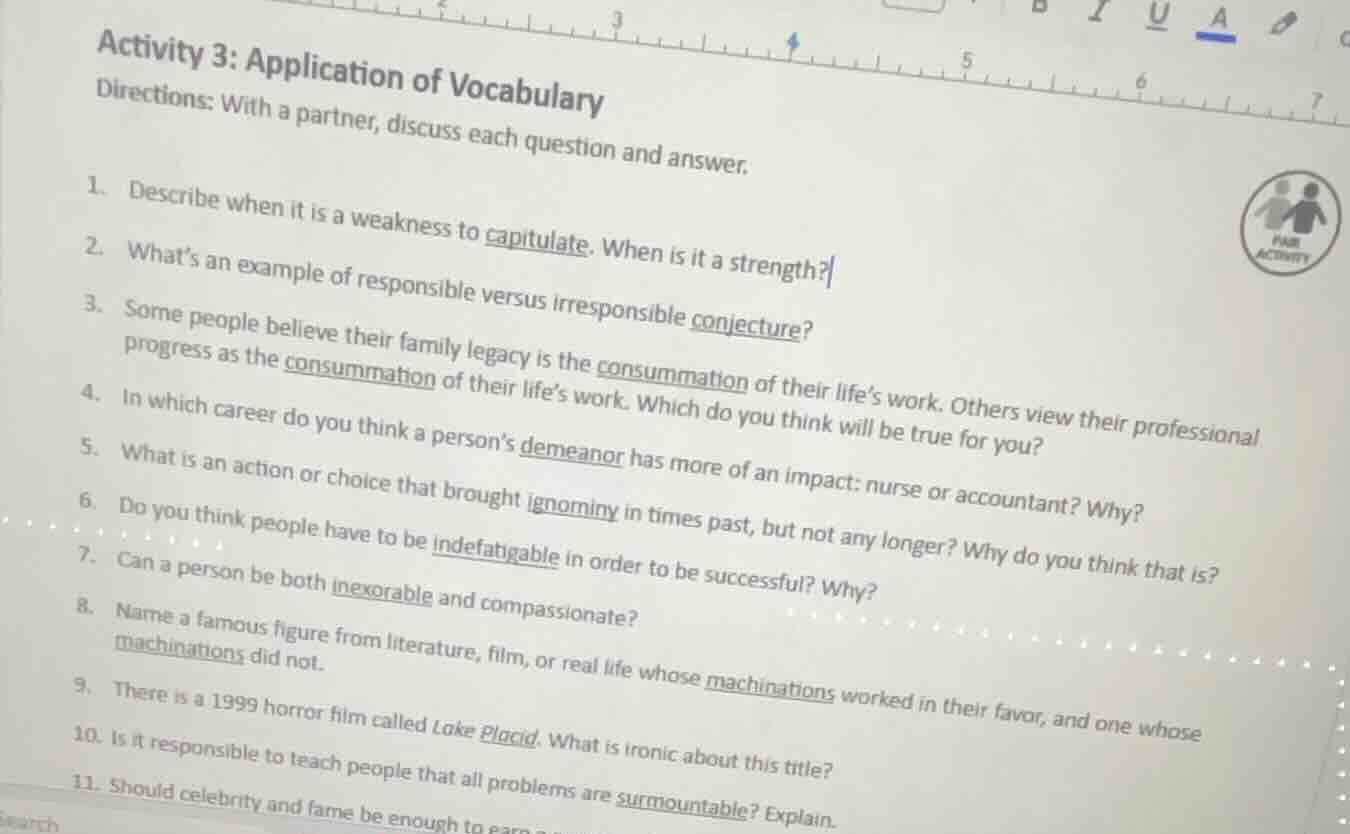 activity 3: application of vocabulary directions: with a partner, discu…
