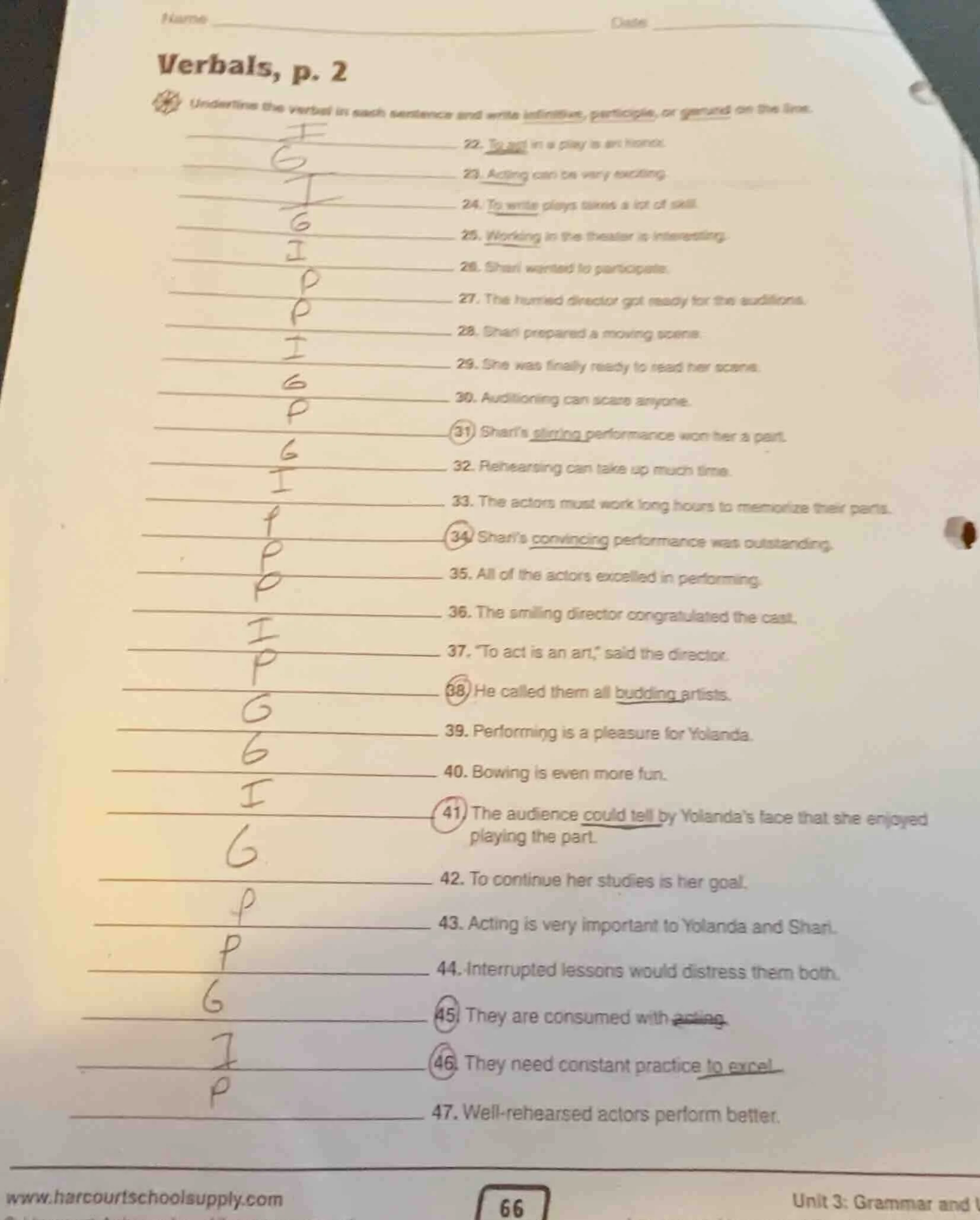 name ______ date ______ verbals, p. 2 underline the verbal in each sent…