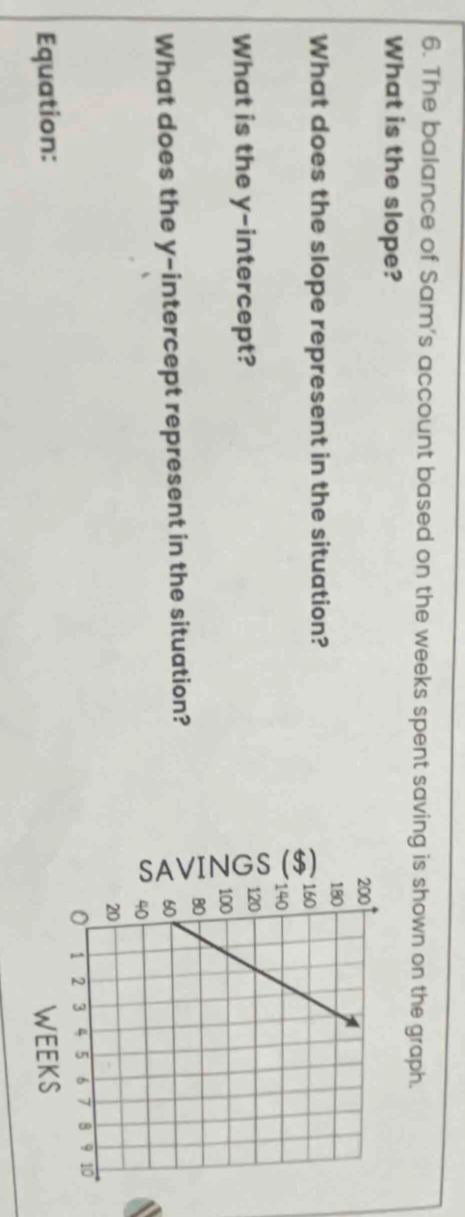 6. the balance of sam’s account based on the weeks spent saving is show…