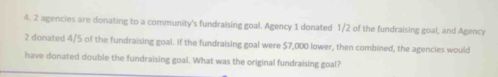 4. 2 agencies are donating to a communitys fundraising goal. agency 1 d…