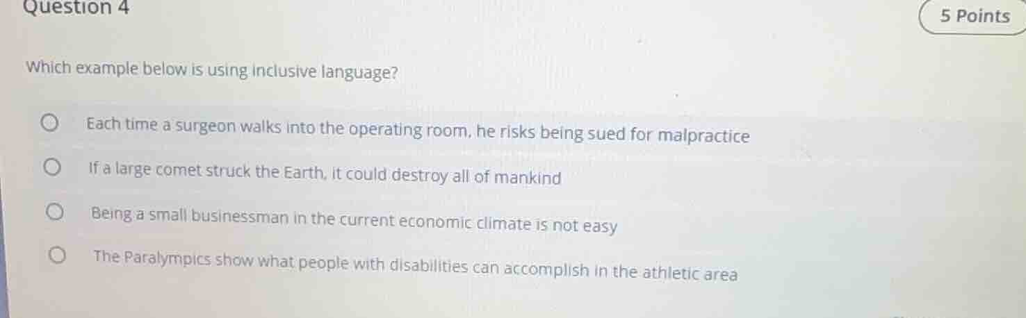 question 4 5 points which example below is using inclusive language? - …