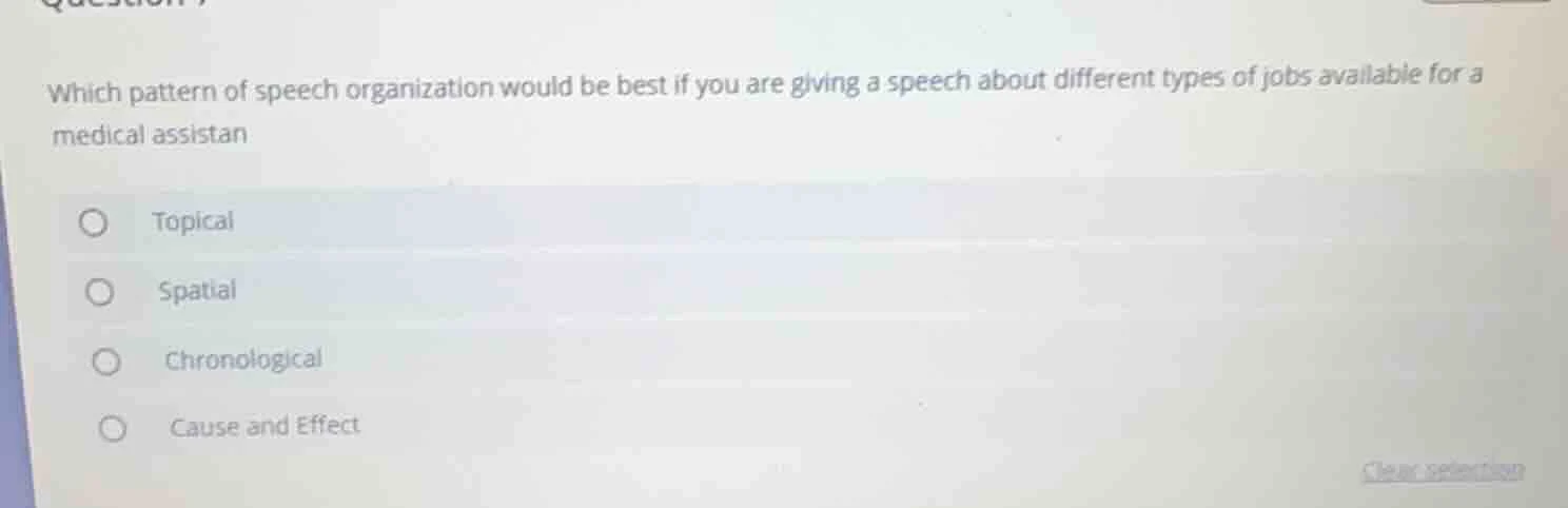 which pattern of speech organization would be best if you are giving a …