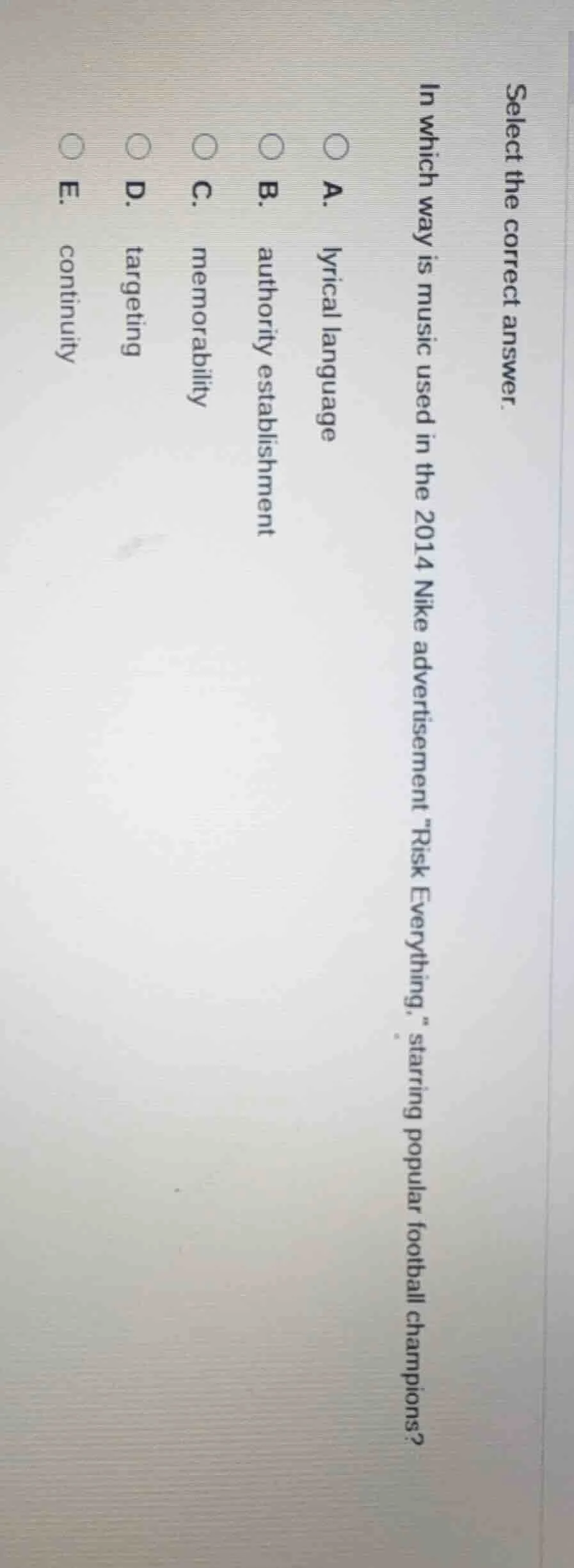 select the correct answer. in which way is music used in the 2014 nike …