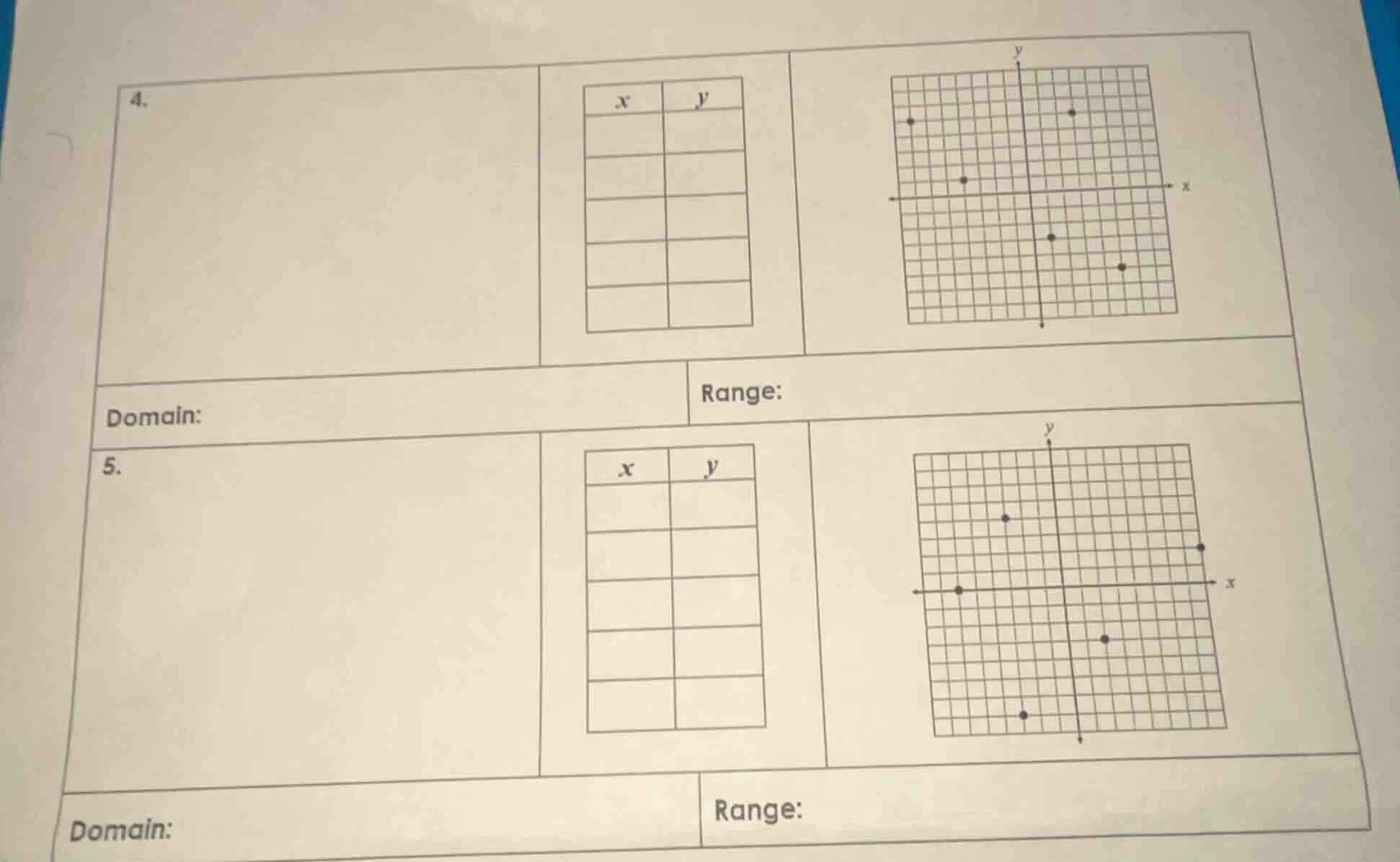 4. domain: range: 5. domain: range: