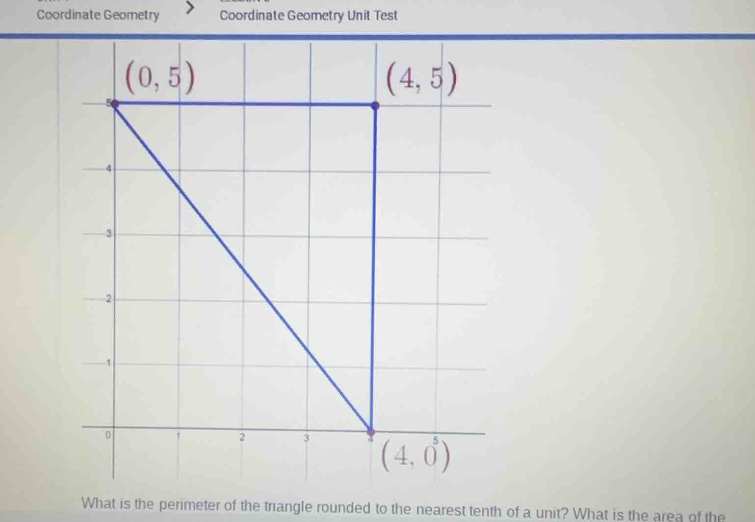 coordinate geometry coordinate geometry unit test (0,5) (4,5) (4,0) wha…
