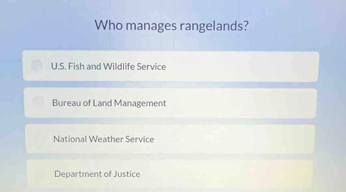 who manages rangelands? u.s. fish and wildlife service bureau of land m…
