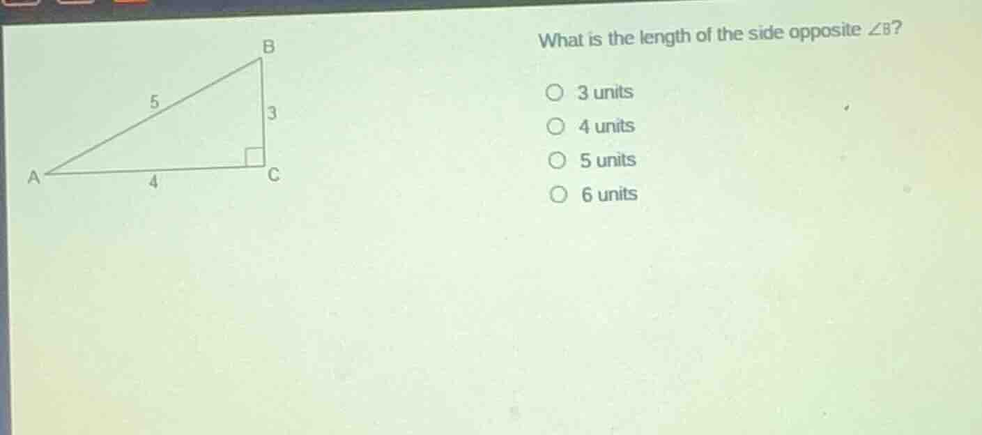 what is the length of the side opposite ∠b? a right triangle with right…
