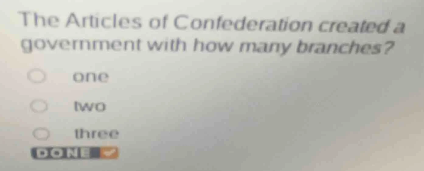 the articles of confederation created a government with how many branch…
