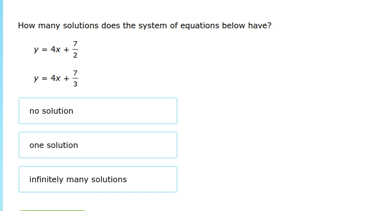 how many solutions does the system of equations below have? y = 4x + \\…