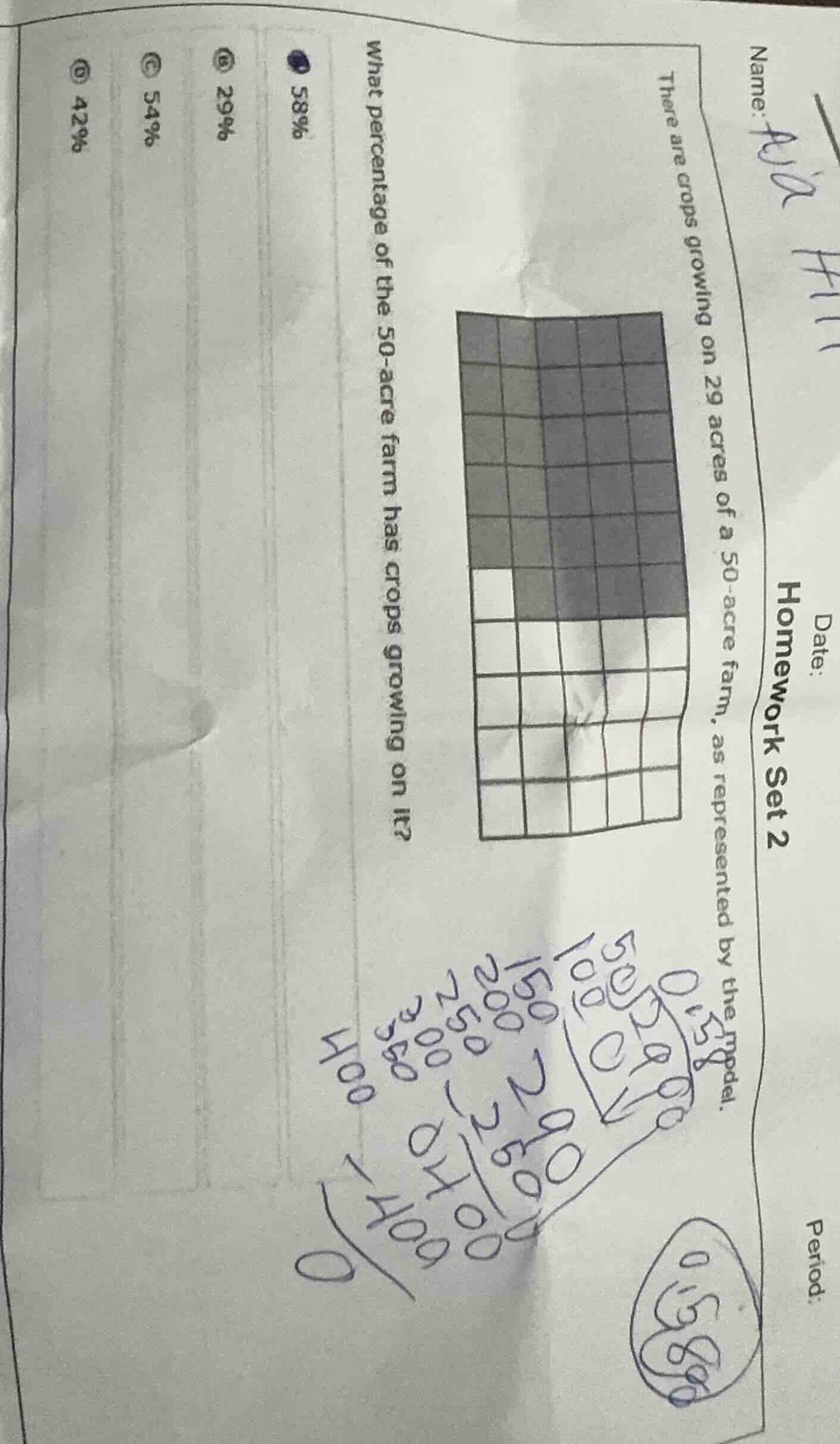 there are crops growing on 29 acres of a 50 - acre farm, as represented…