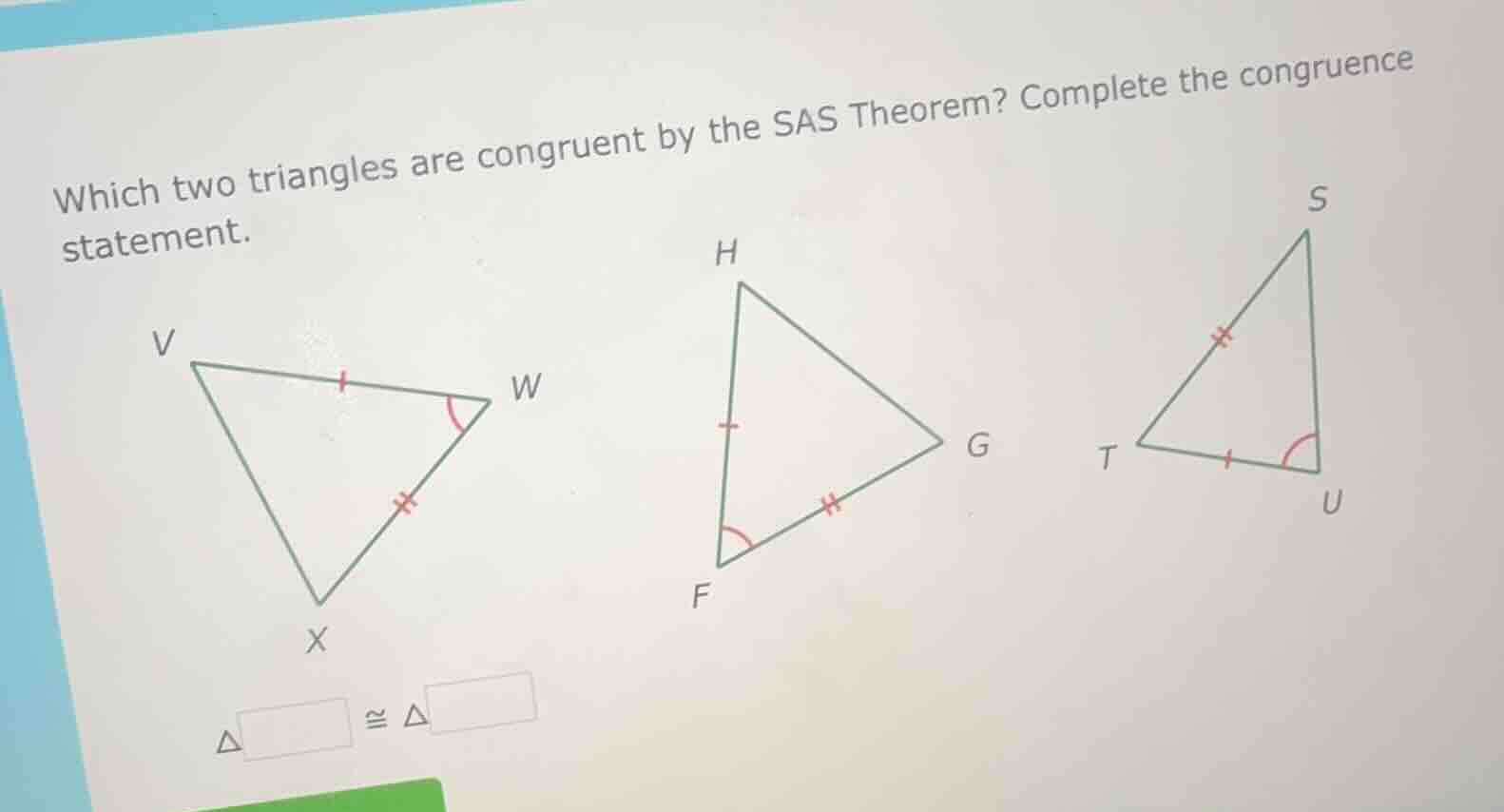 which two triangles are congruent by the sas theorem? complete the cong…
