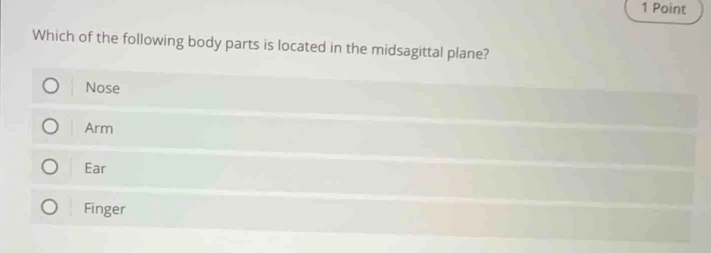 which of the following body parts is located in the midsagittal plane? …