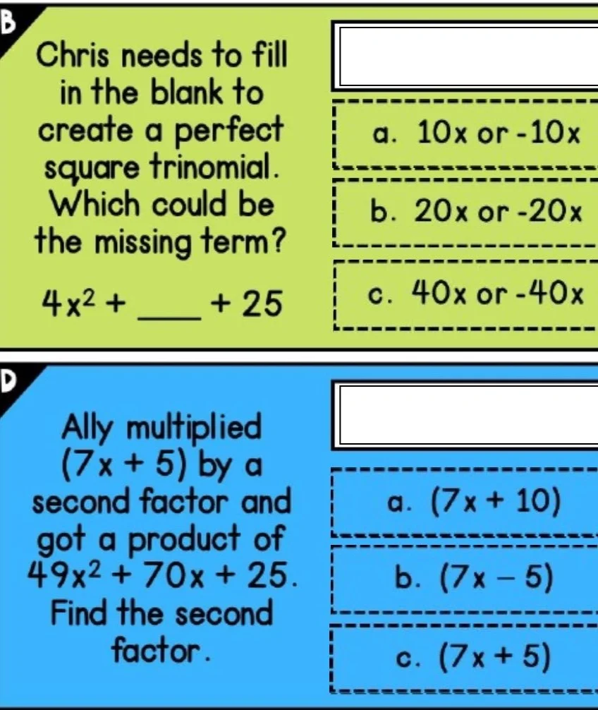 b chris needs to fill in the blank to create a perfect square trinomial…