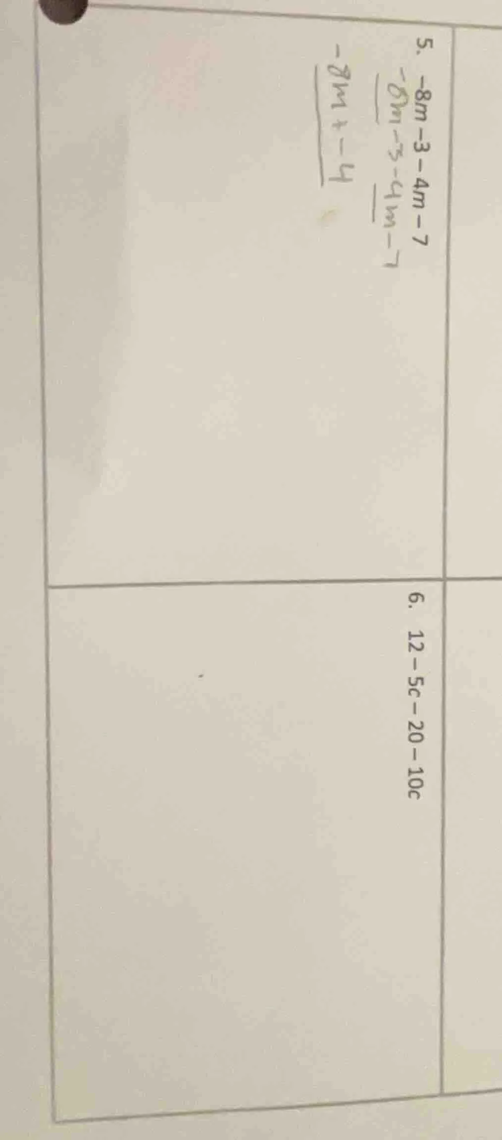 5. -8m - 3 - 4m - 7 -8m - 3 - 4m - 7 -12m - 10 6. 12 - 5c - 20 - 10c