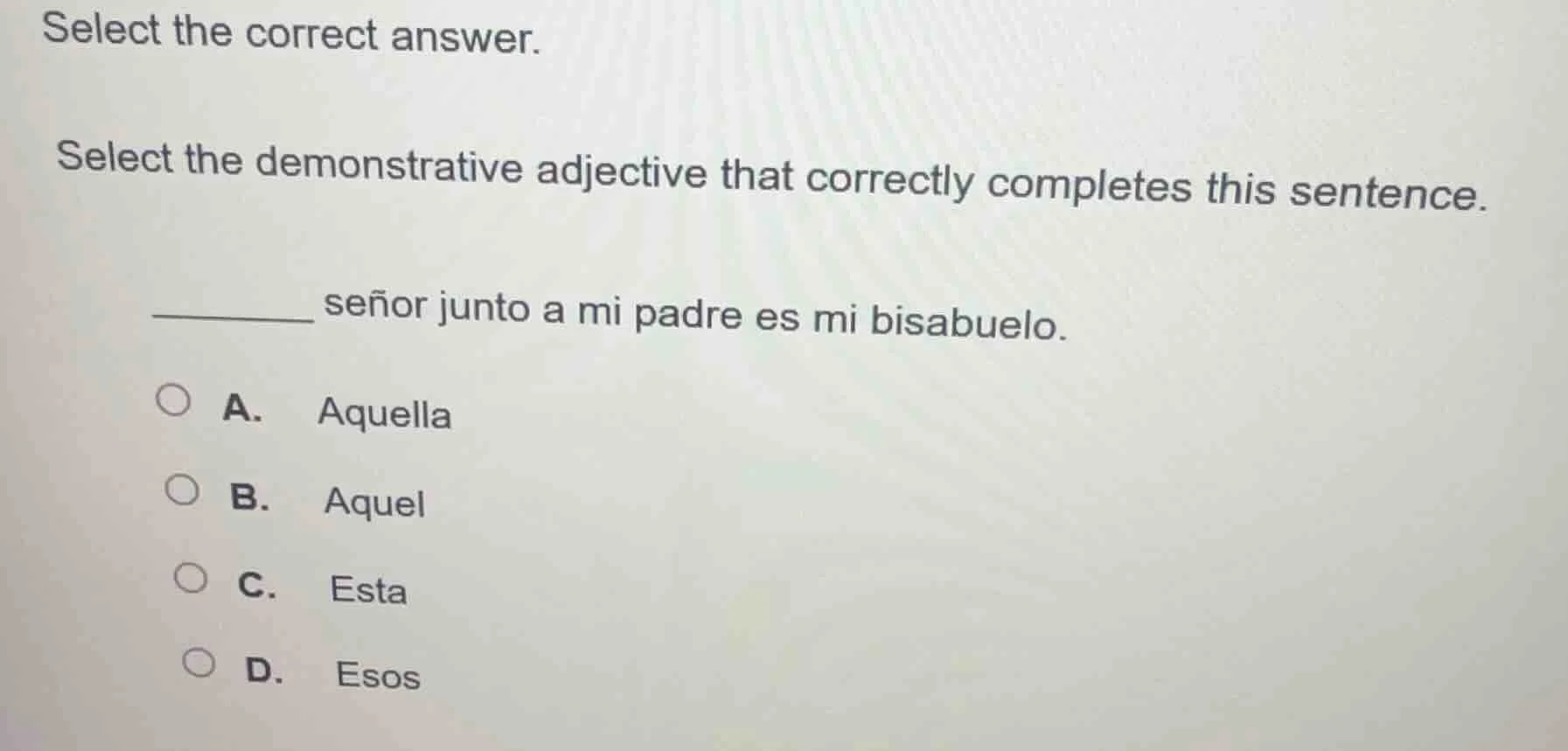 select the correct answer. select the demonstrative adjective that corr…