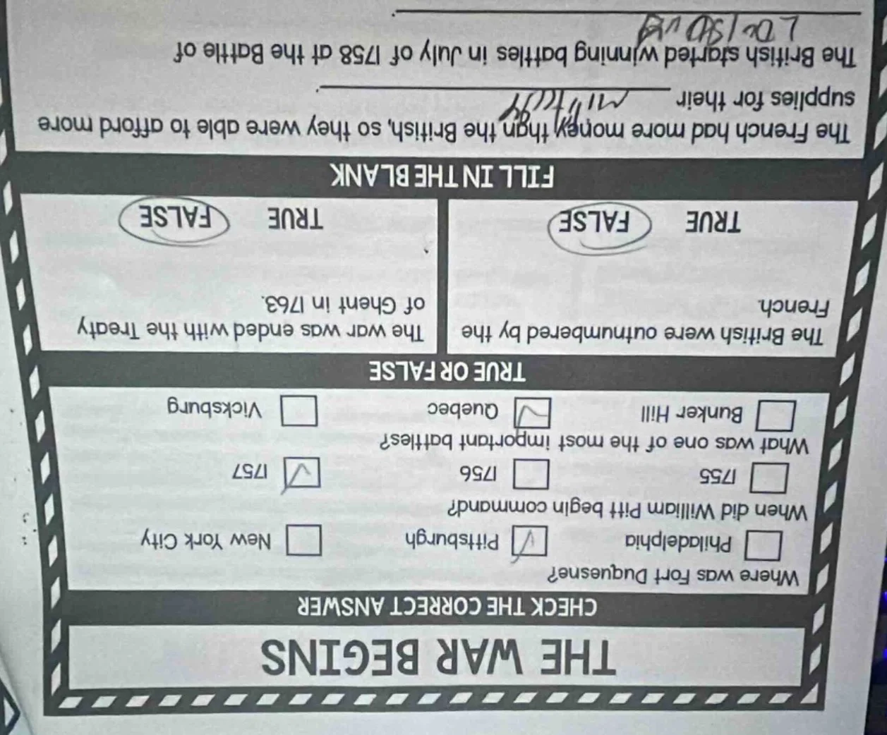 the war begins check the correct answer where was fort duquesne? □ phil…