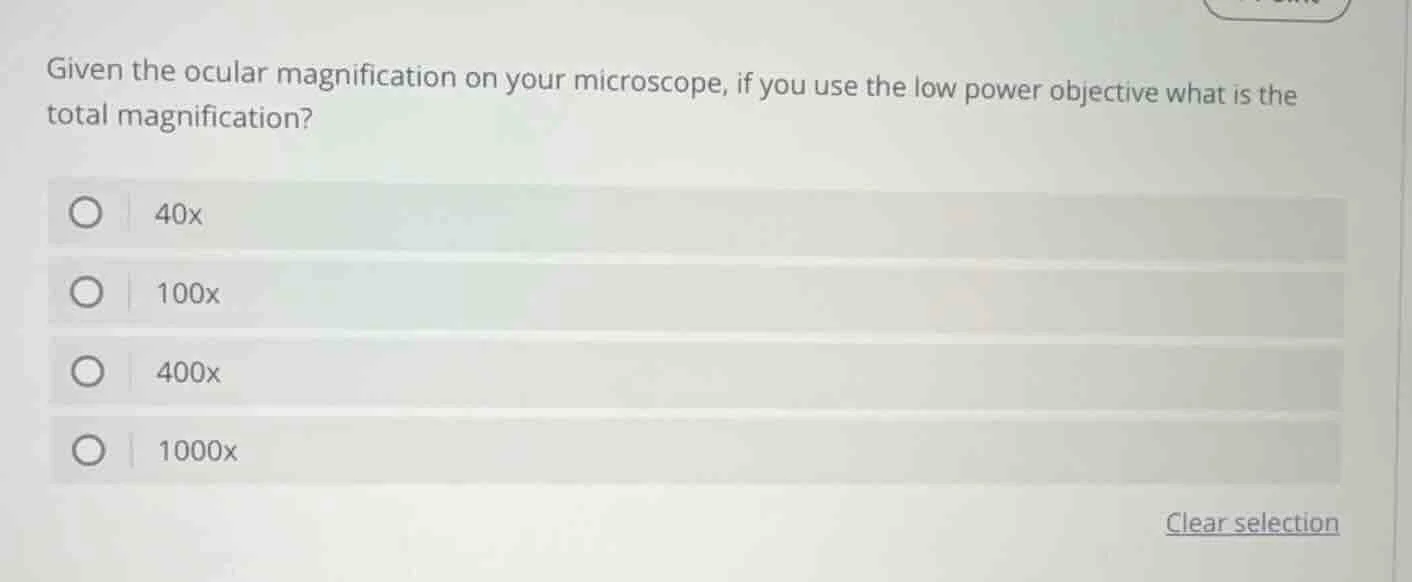 given the ocular magnification on your microscope, if you use the low p…