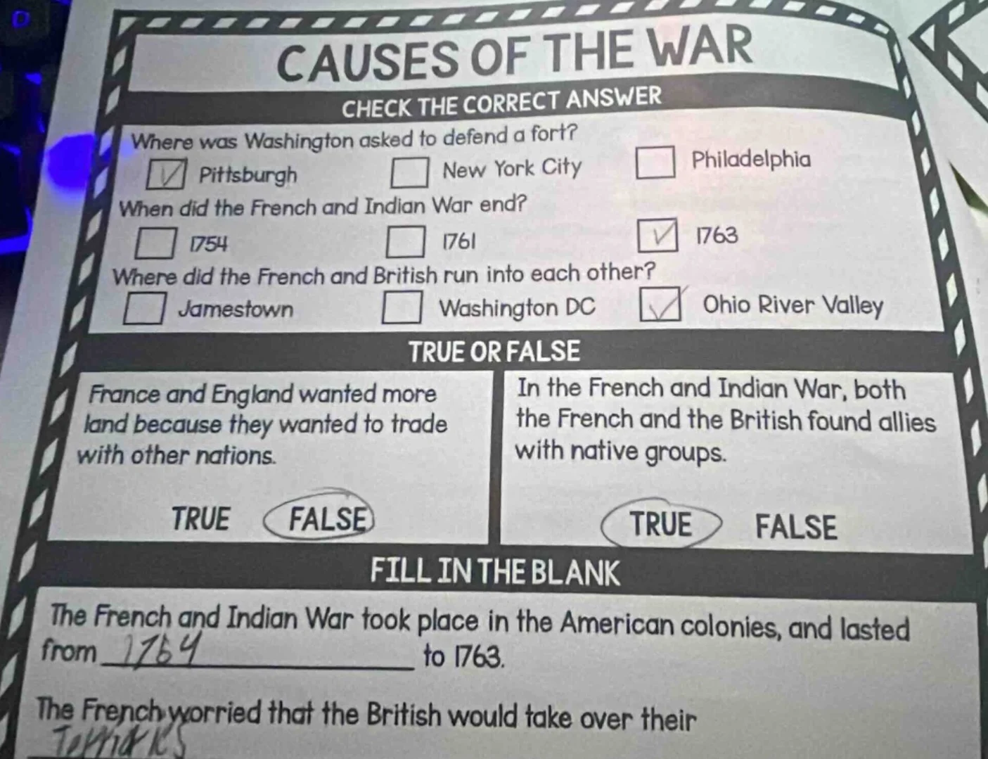 causes of the war check the correct answer where was washington asked t…