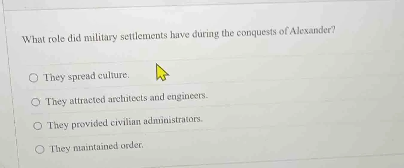 what role did military settlements have during the conquests of alexand…