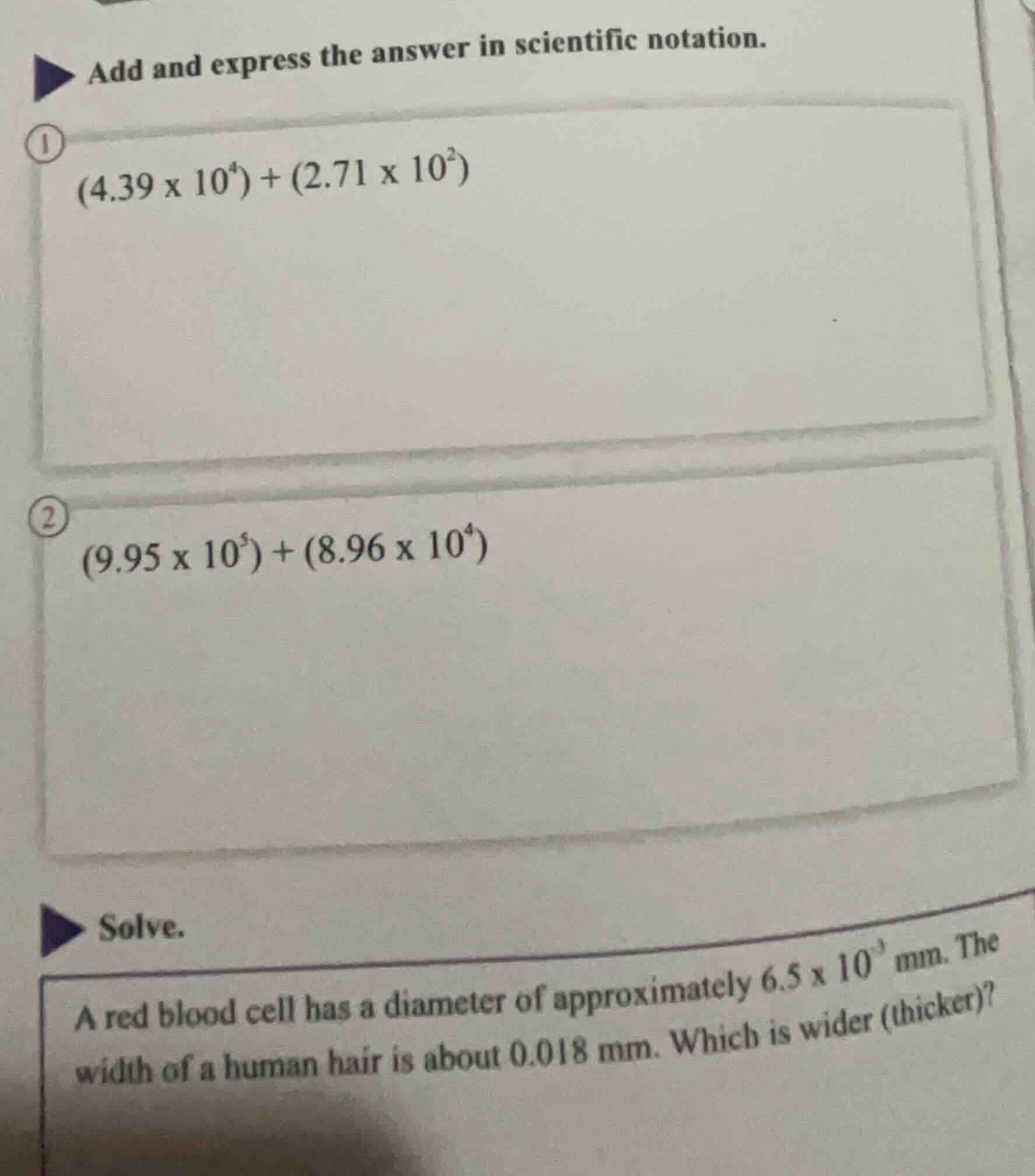 add and express the answer in scientific notation. ① $(4.39 \\times 10^…