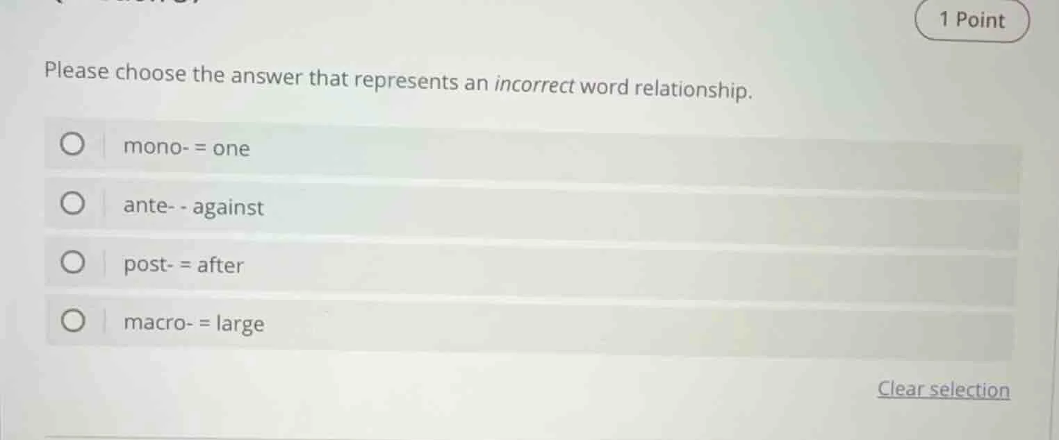 please choose the answer that represents an incorrect word relationship…