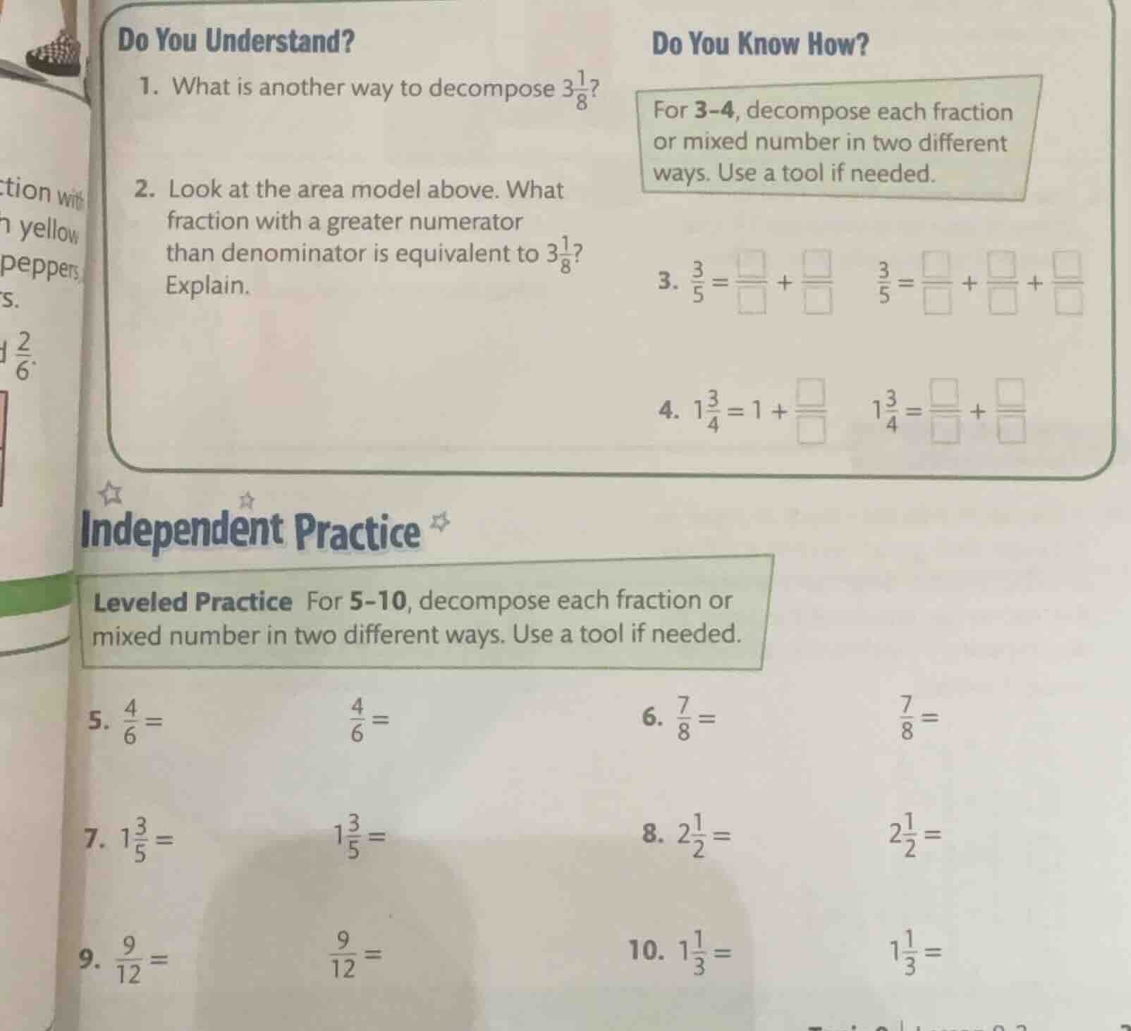 do you understand? 1. what is another way to decompose $3\\frac{1}{8}$?…