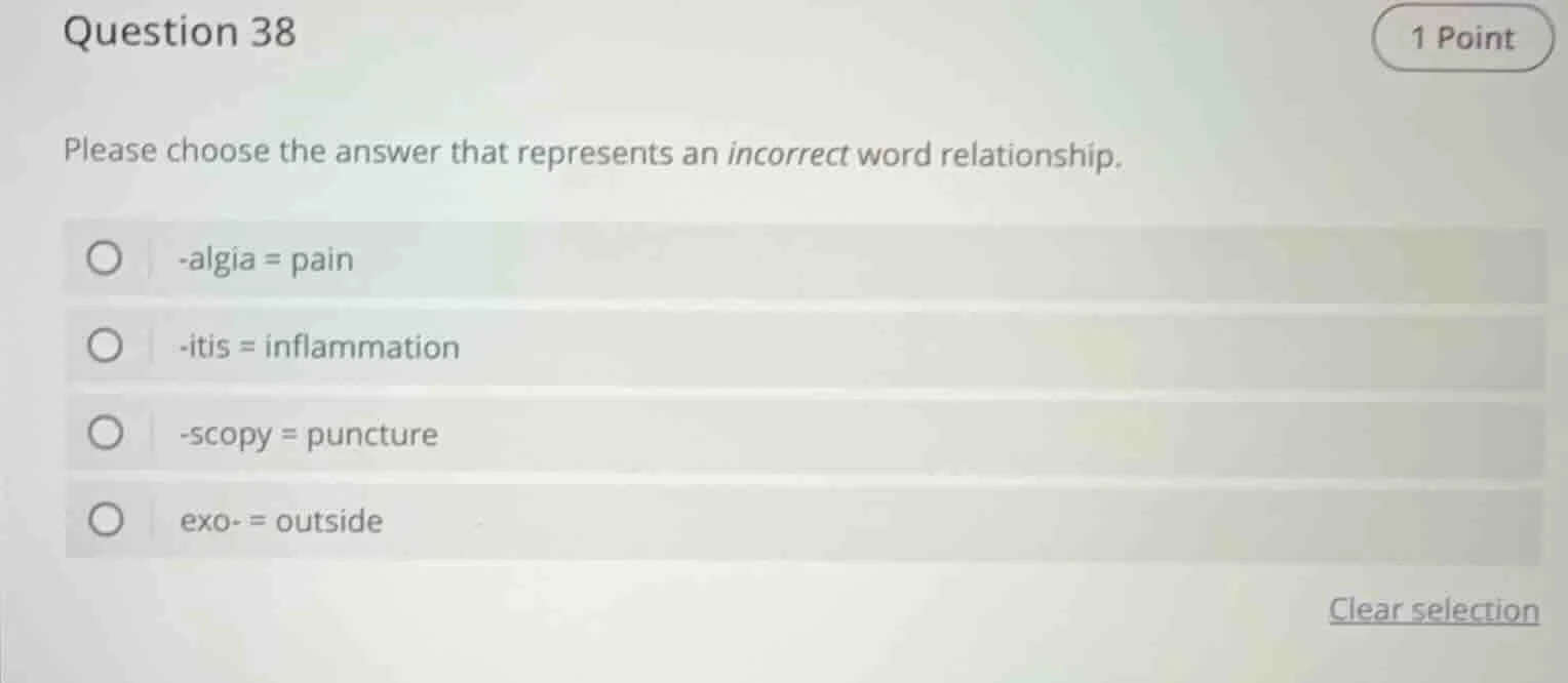 question 38 1 point please choose the answer that represents an incorre…