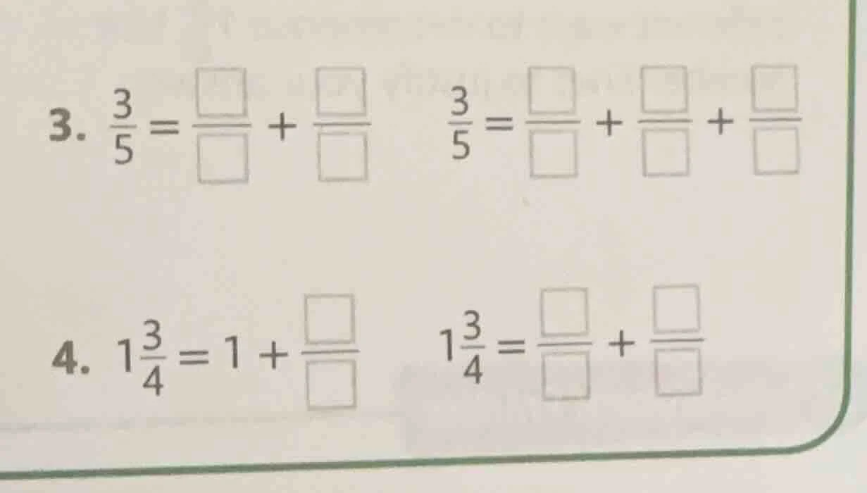 3. \\(\\frac{3}{5}=\\frac{\\square}{\\square}+\\frac{\\square}{\\square…