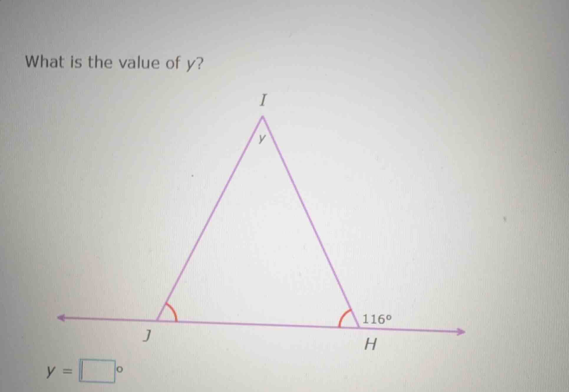 what is the value of y? (there is a triangle ijh with a straight line t…